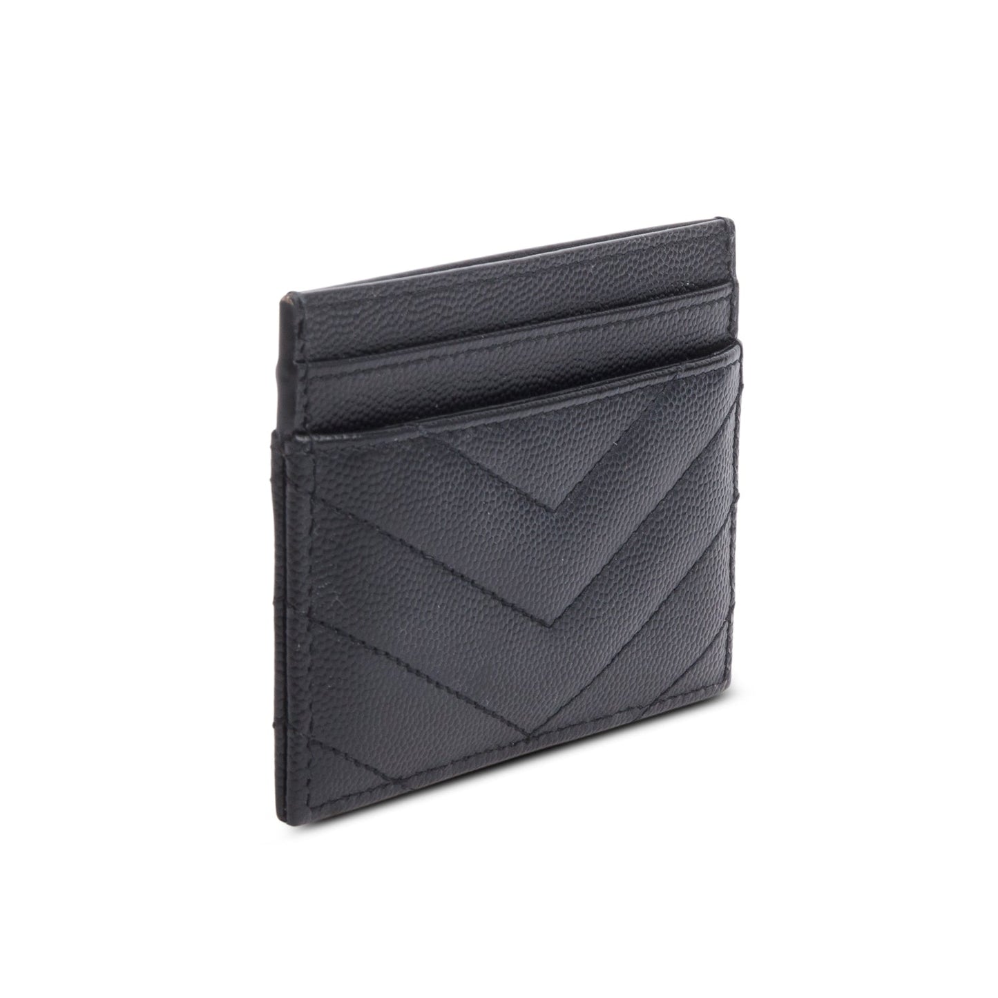 Saint Laurent 2025 Black Grain de Poudre Matelasse Chevron Leather Card Holder