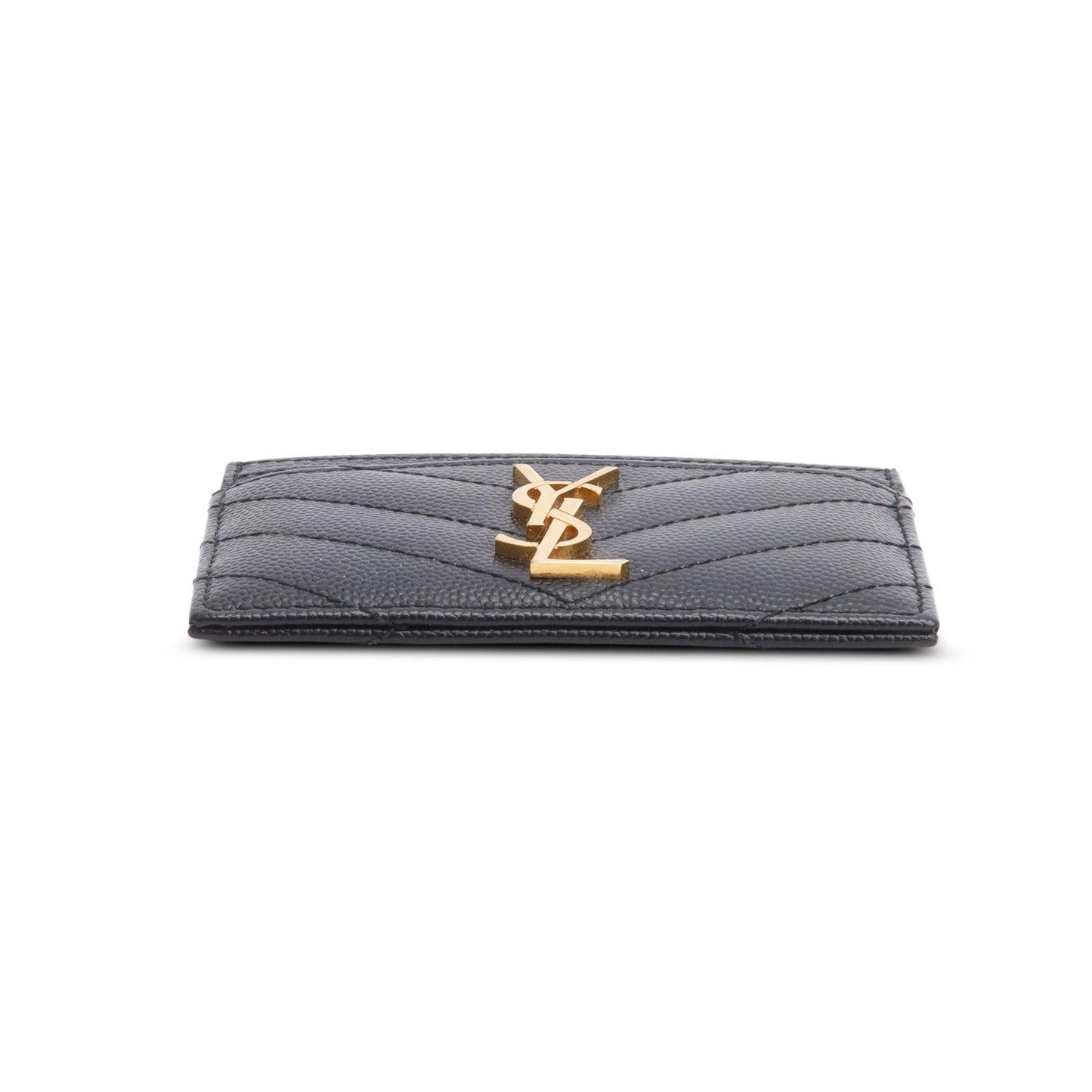 Saint Laurent 2025 Black Grain de Poudre Matelasse Chevron Leather Card Holder