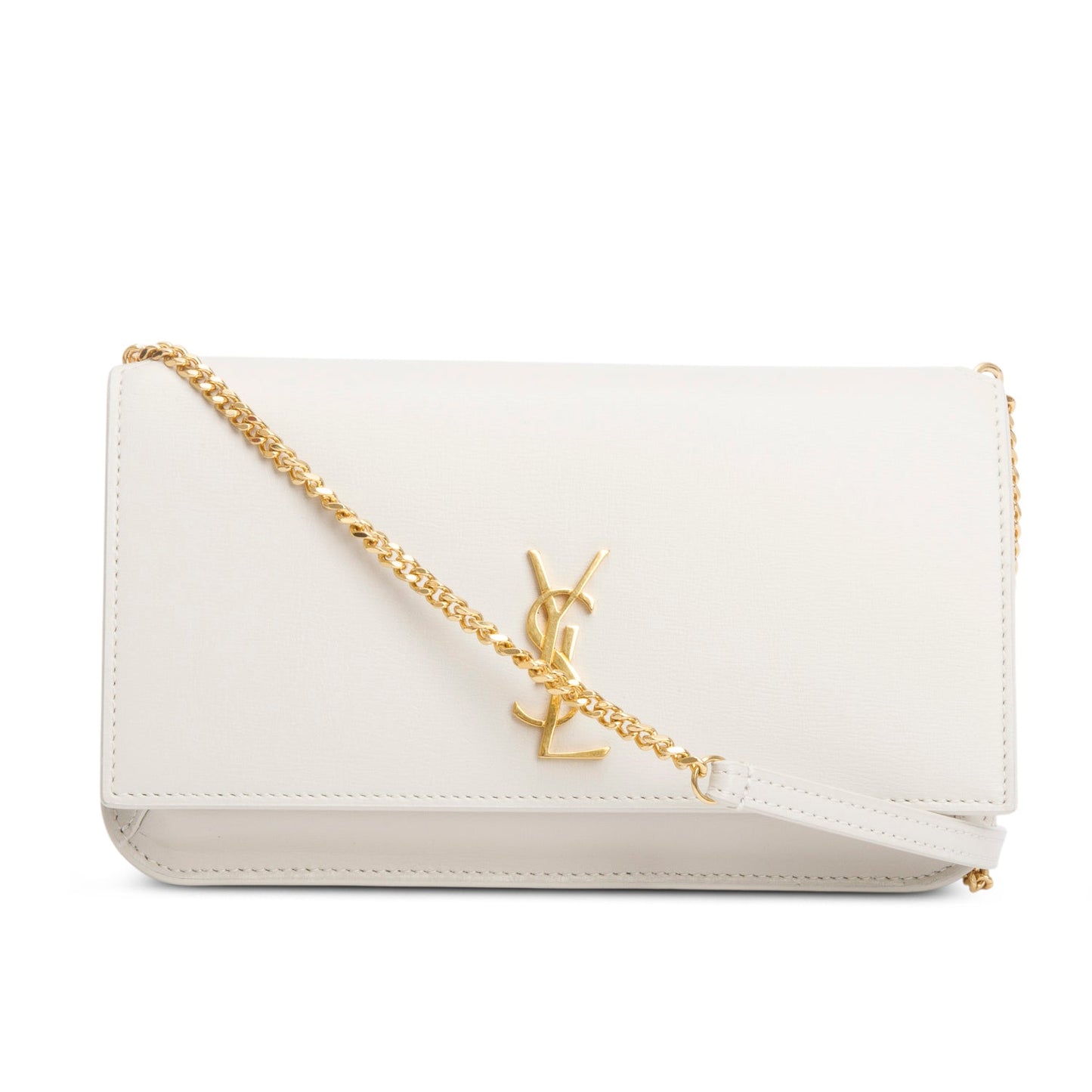 Saint Laurent 2024 White Smooth Leather Cassandre Phone Holder Bag