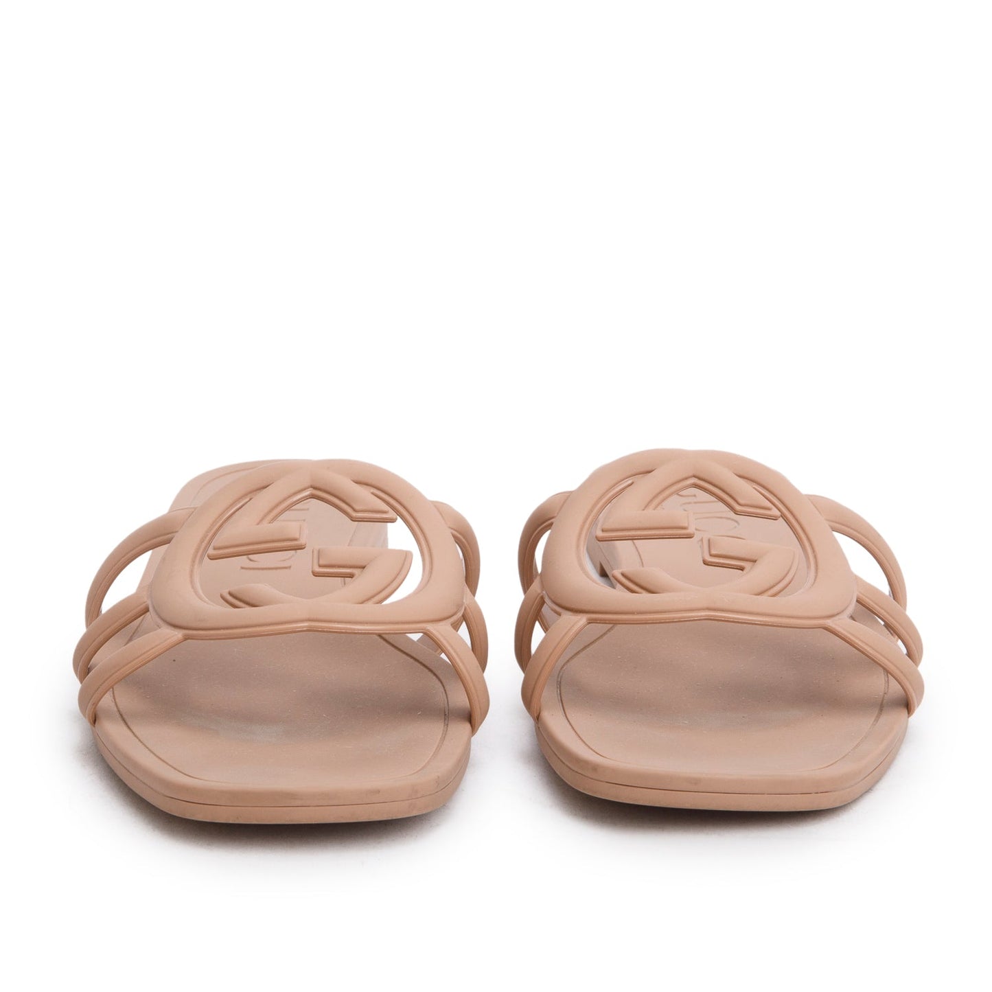 Gucci Taupe Interlocking G Rubber Slide Sandal, Size 35