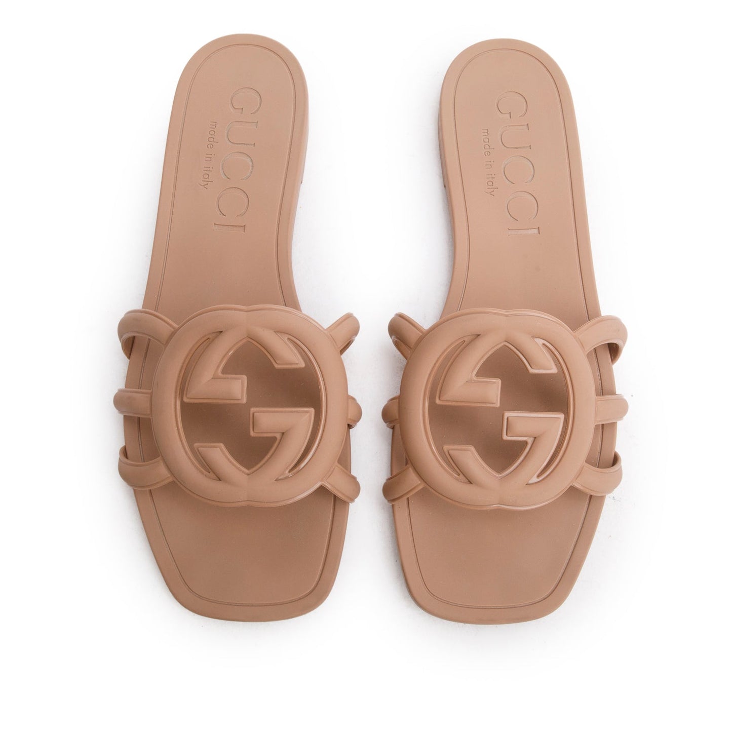 Gucci Taupe Interlocking G Rubber Slide Sandal, Size 35
