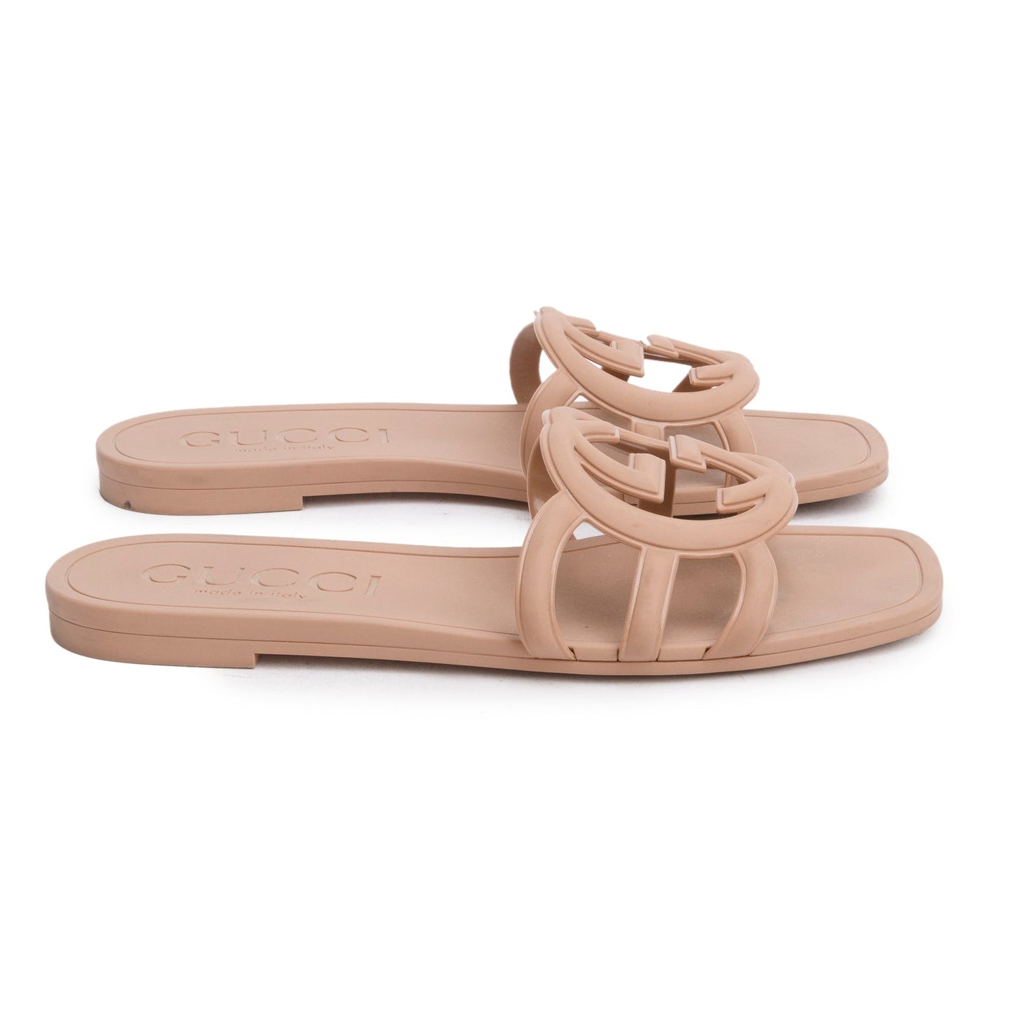 Gucci Taupe Interlocking G Rubber Slide Sandal, Size 35