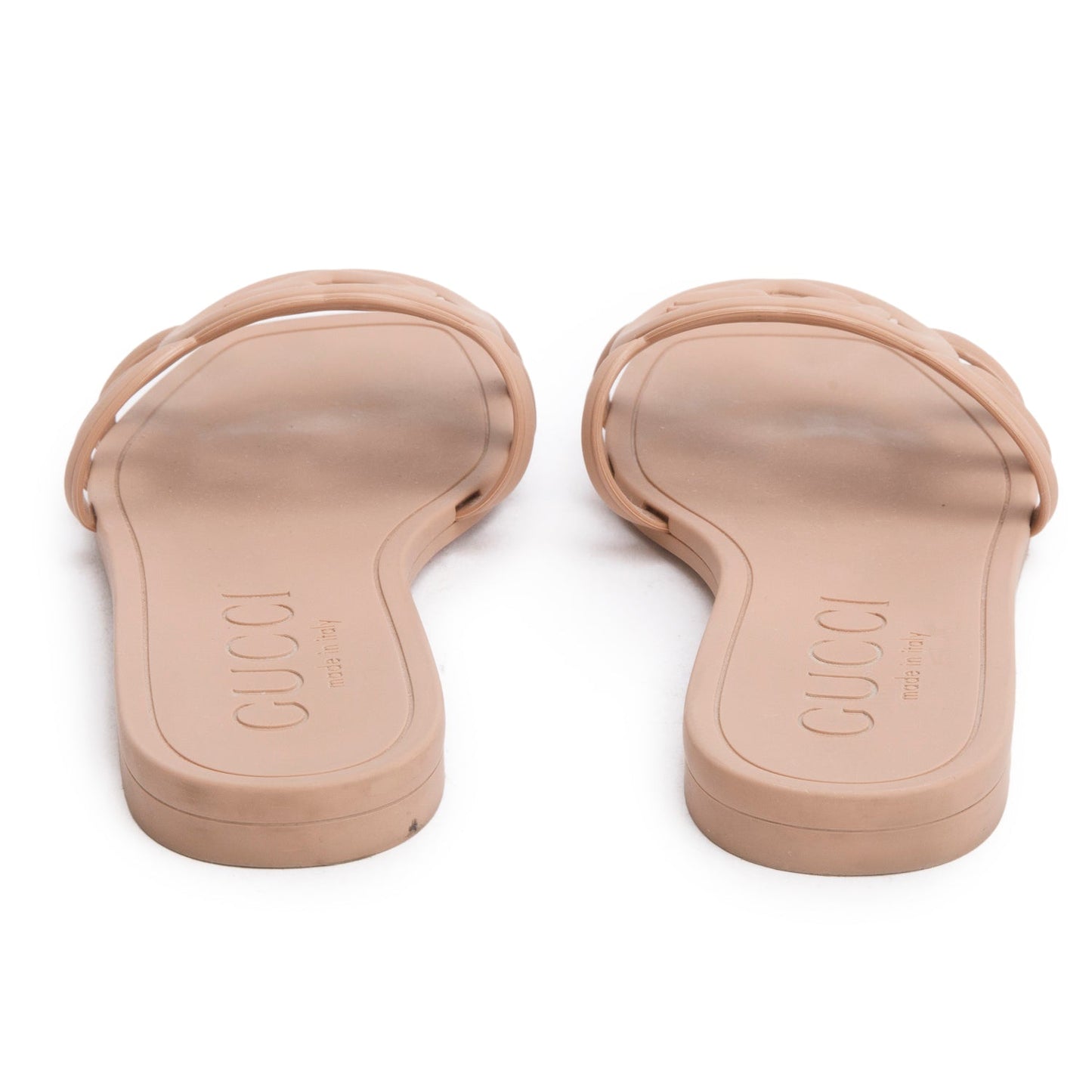 Gucci Taupe Interlocking G Rubber Slide Sandal, Size 35