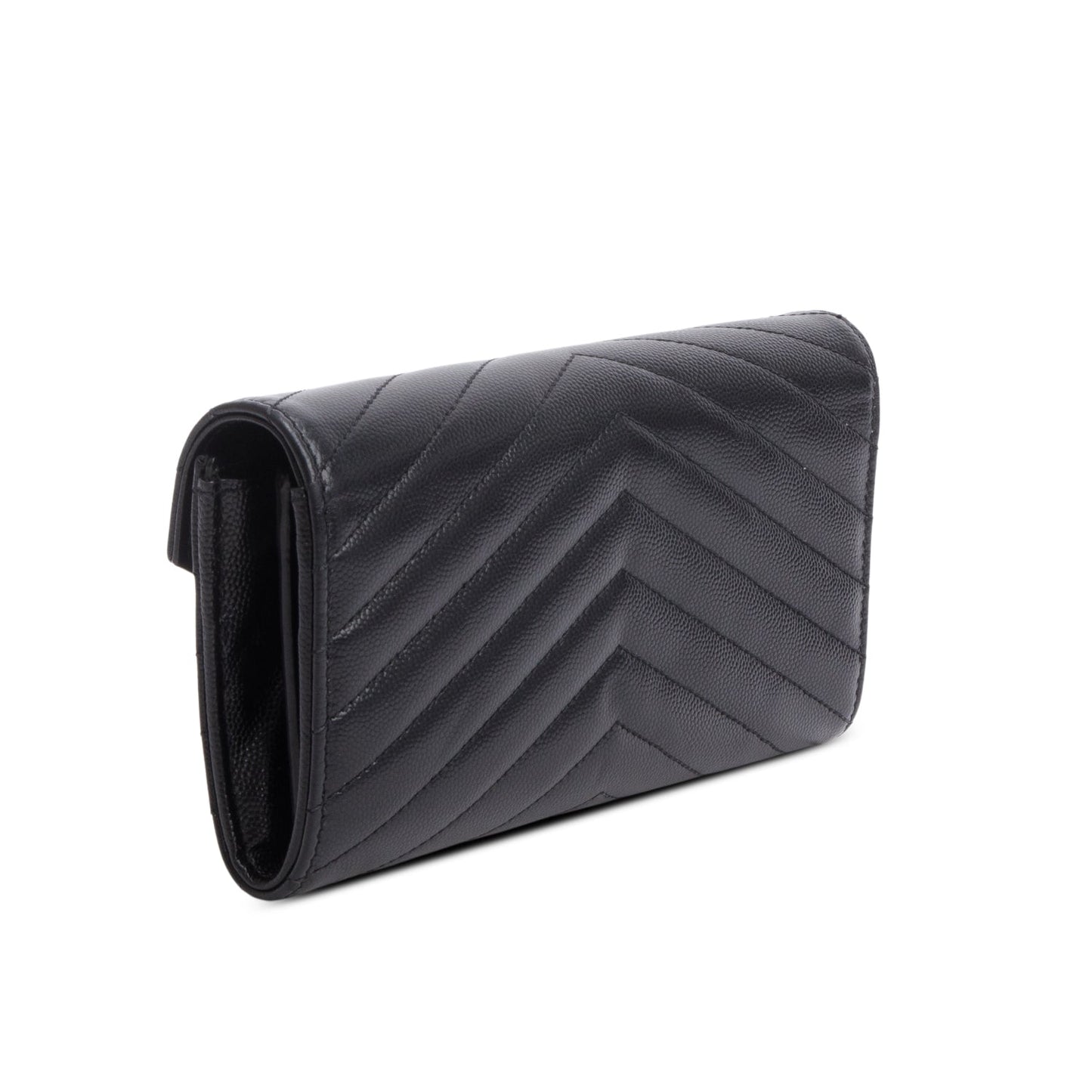 Saint Laurent 2021 Black Lambskin Leather Cassandre Matelasse Large Flap Wallet