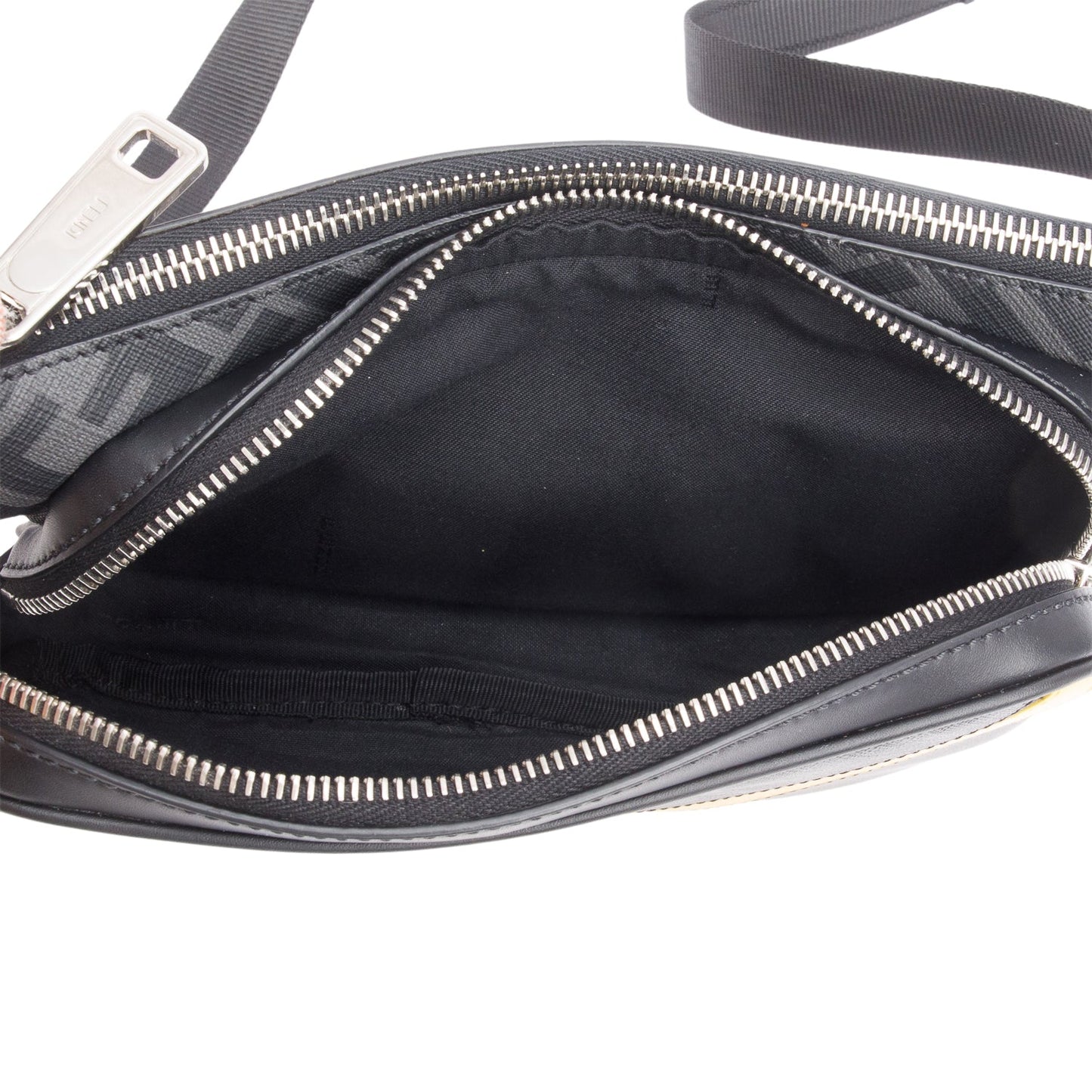 Fendi 2023 Grey Glazed Fabric Vitello Liberty FF Diagonal Belt Bag