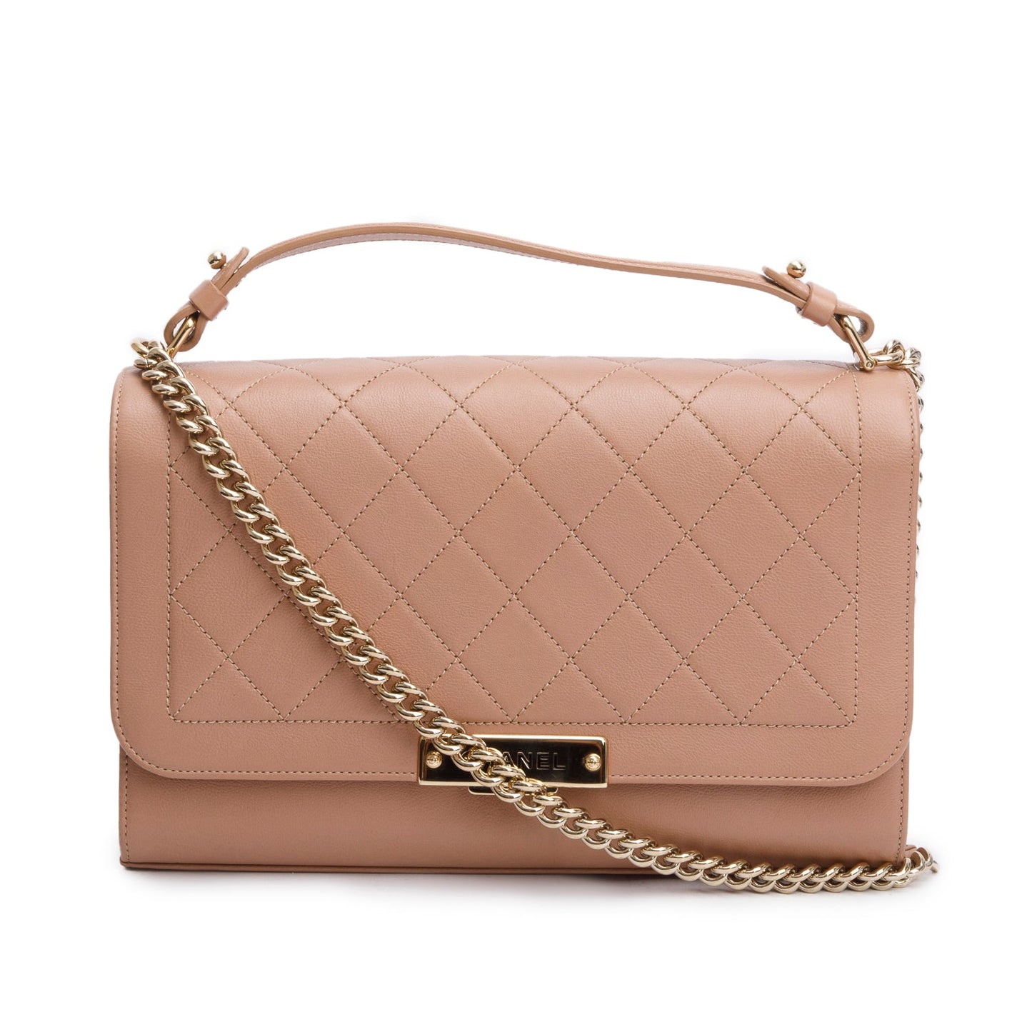 Chanel Taupe Calfskin Quilted Large Label Click Flap Bag