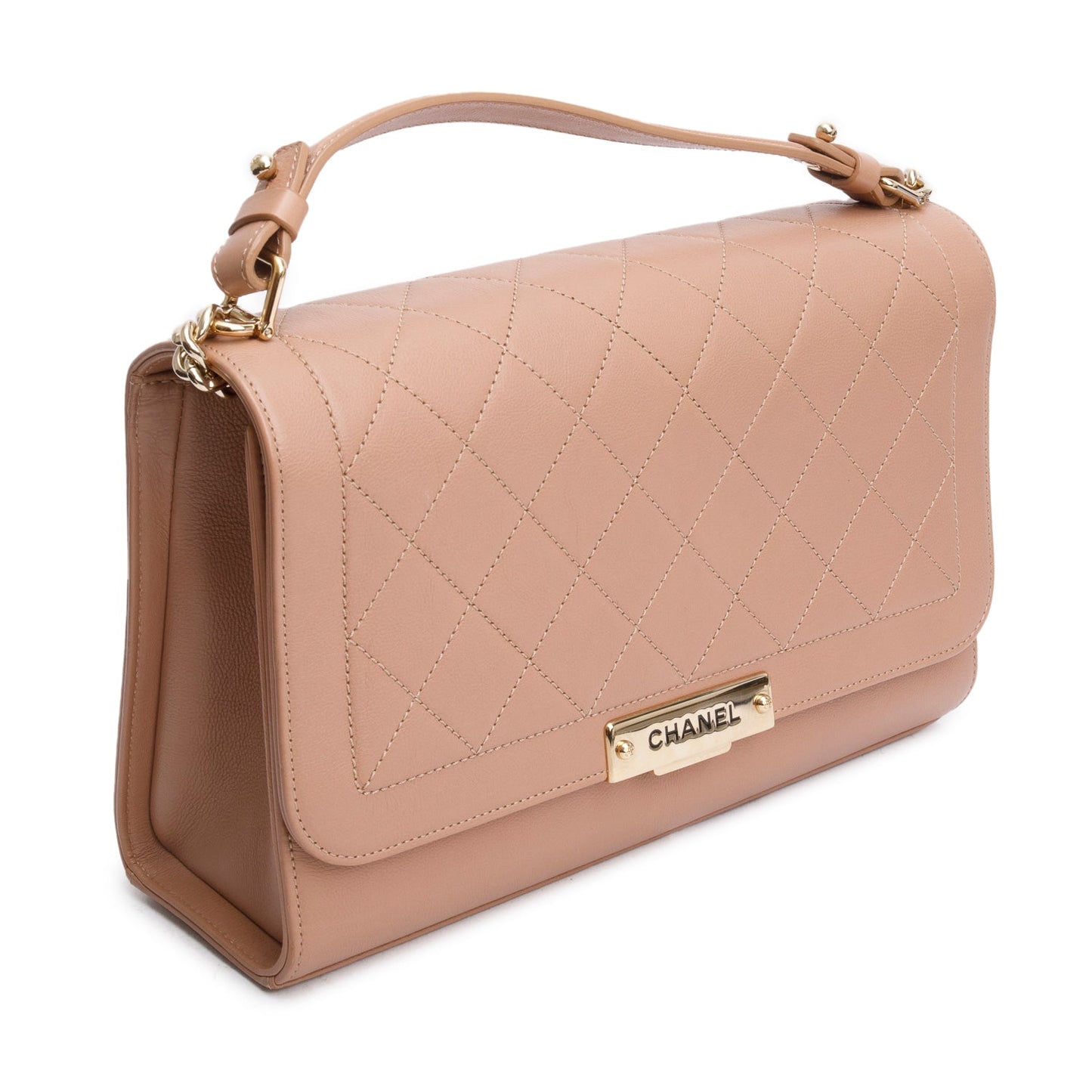Chanel Taupe Calfskin Quilted Large Label Click Flap Bag