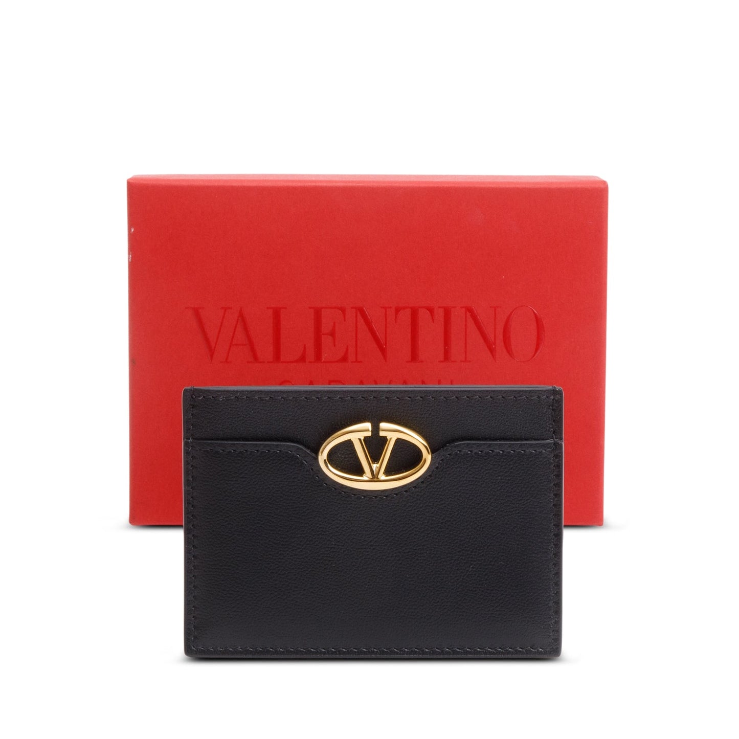 Valentino Black Leather VLogo Card Holder