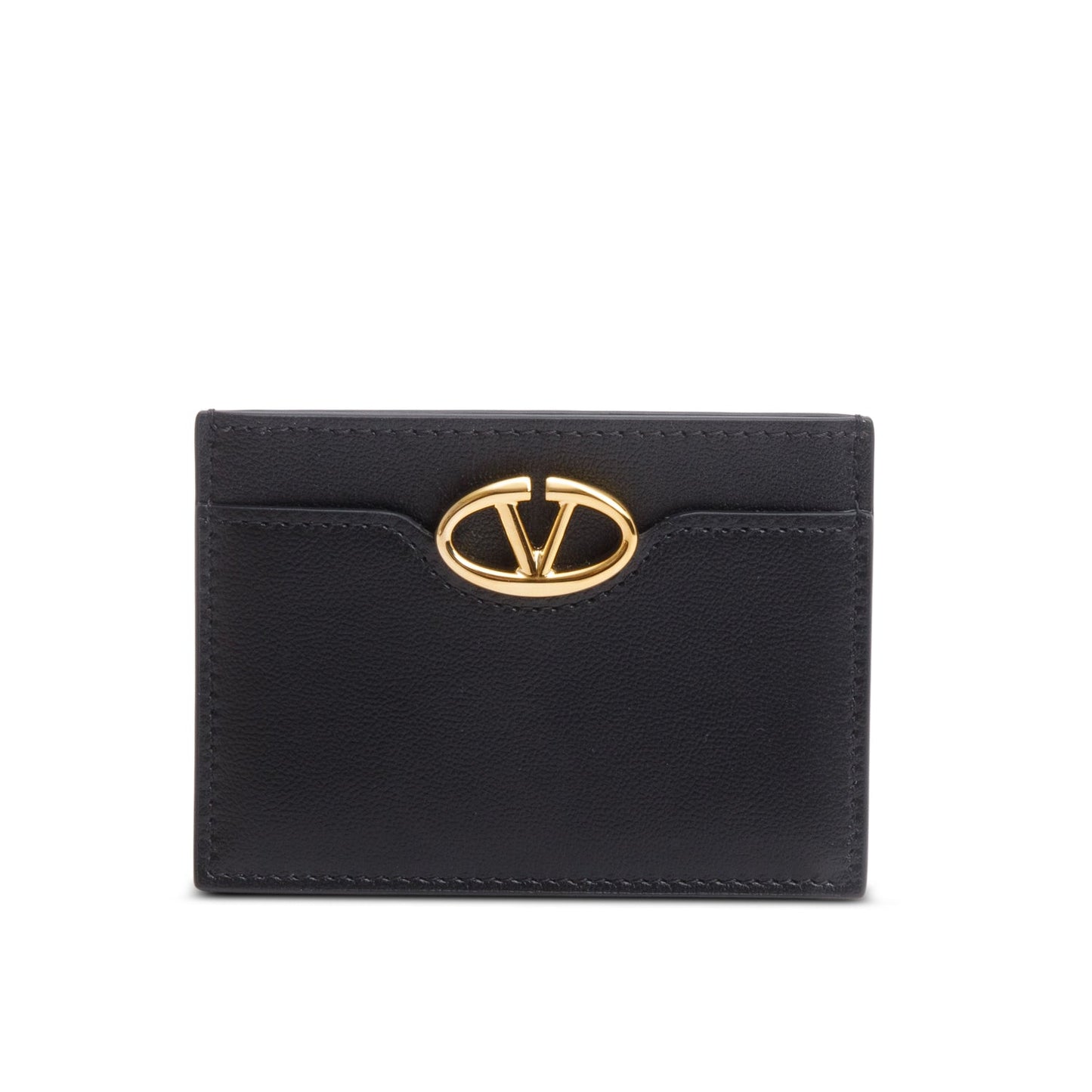 Valentino Black Leather VLogo Card Holder