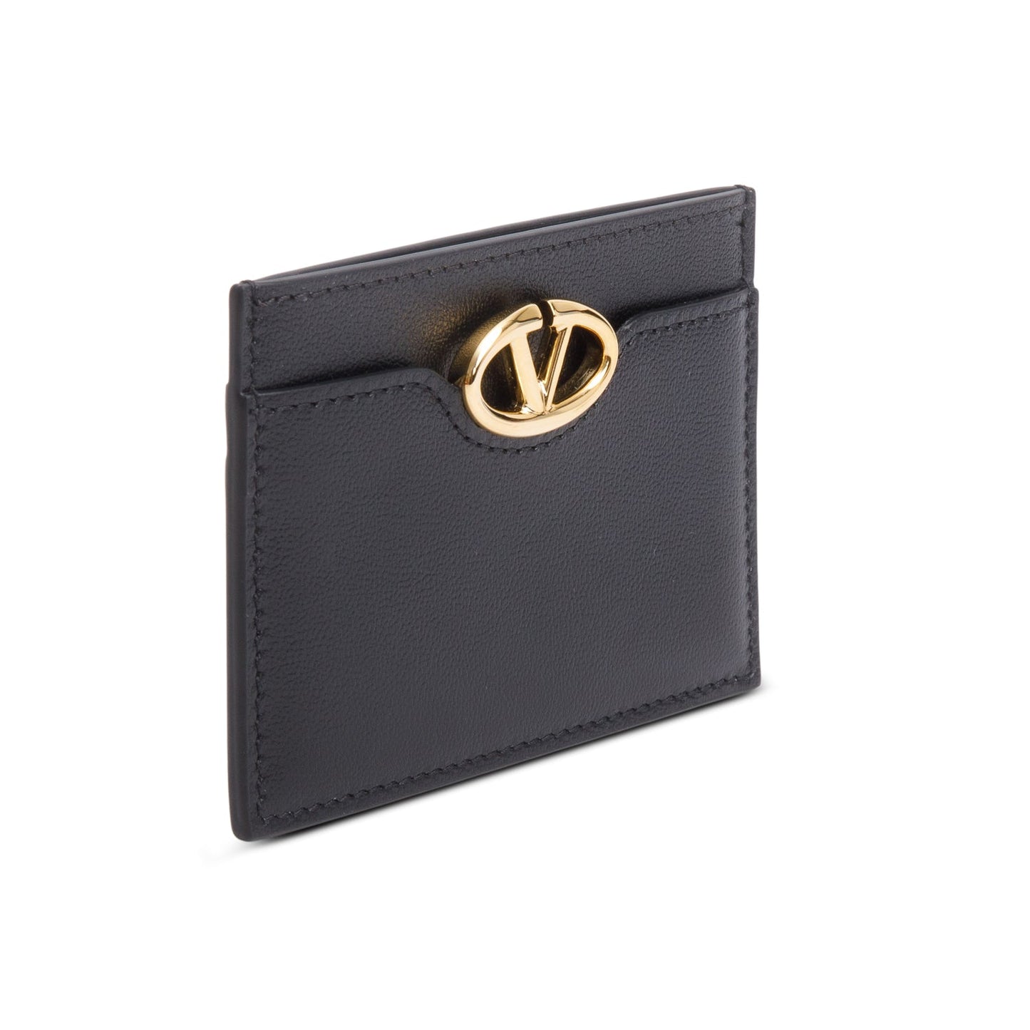 Valentino Black Leather VLogo Card Holder