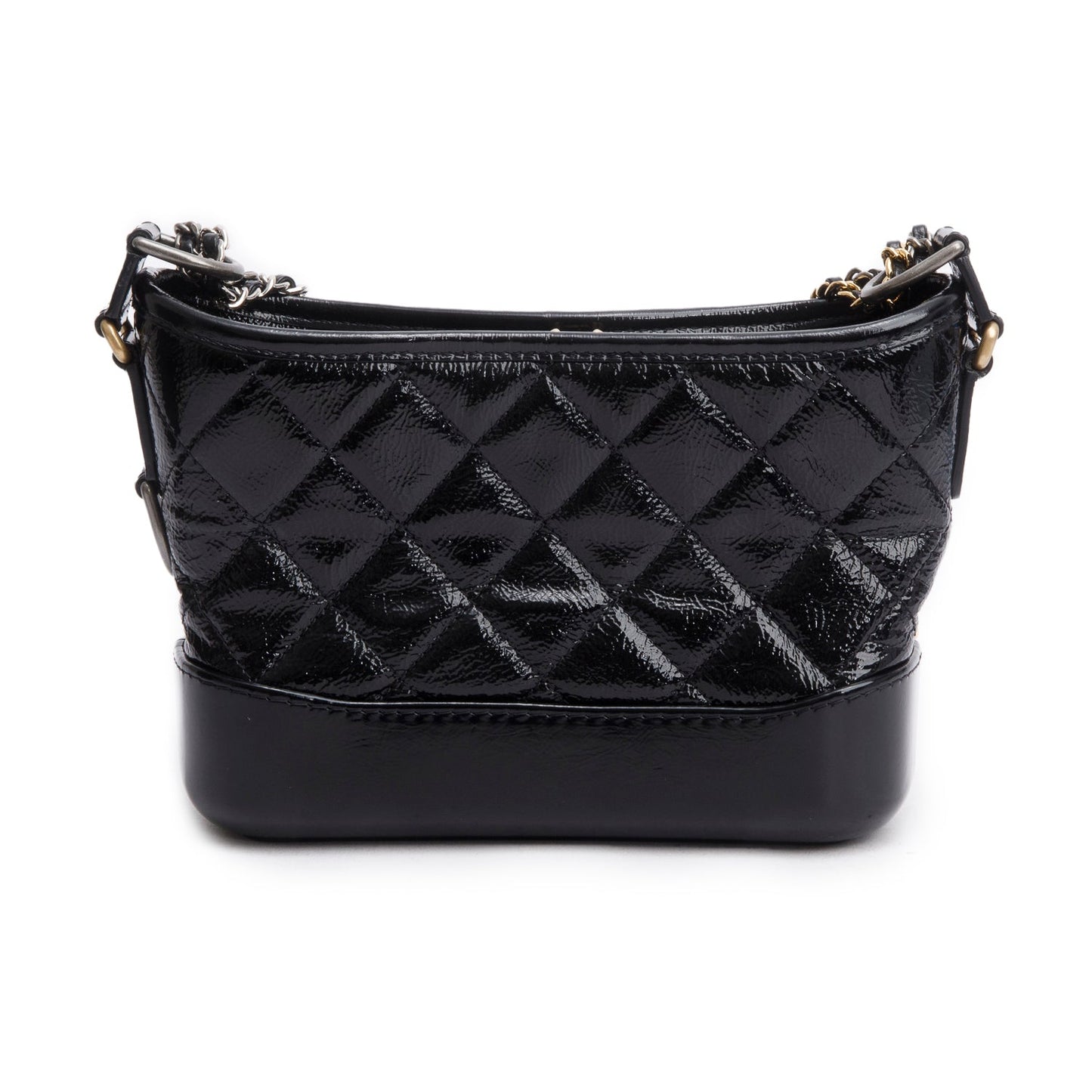Chanel 2020 Black Patent Leather Aged Lambskin Small Gabrielle Hobo