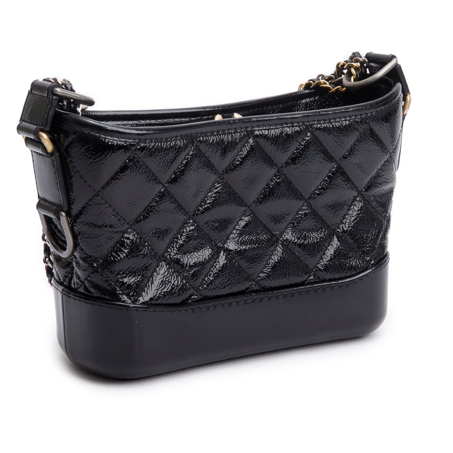 Chanel 2020 Black Patent Leather Aged Lambskin Small Gabrielle Hobo