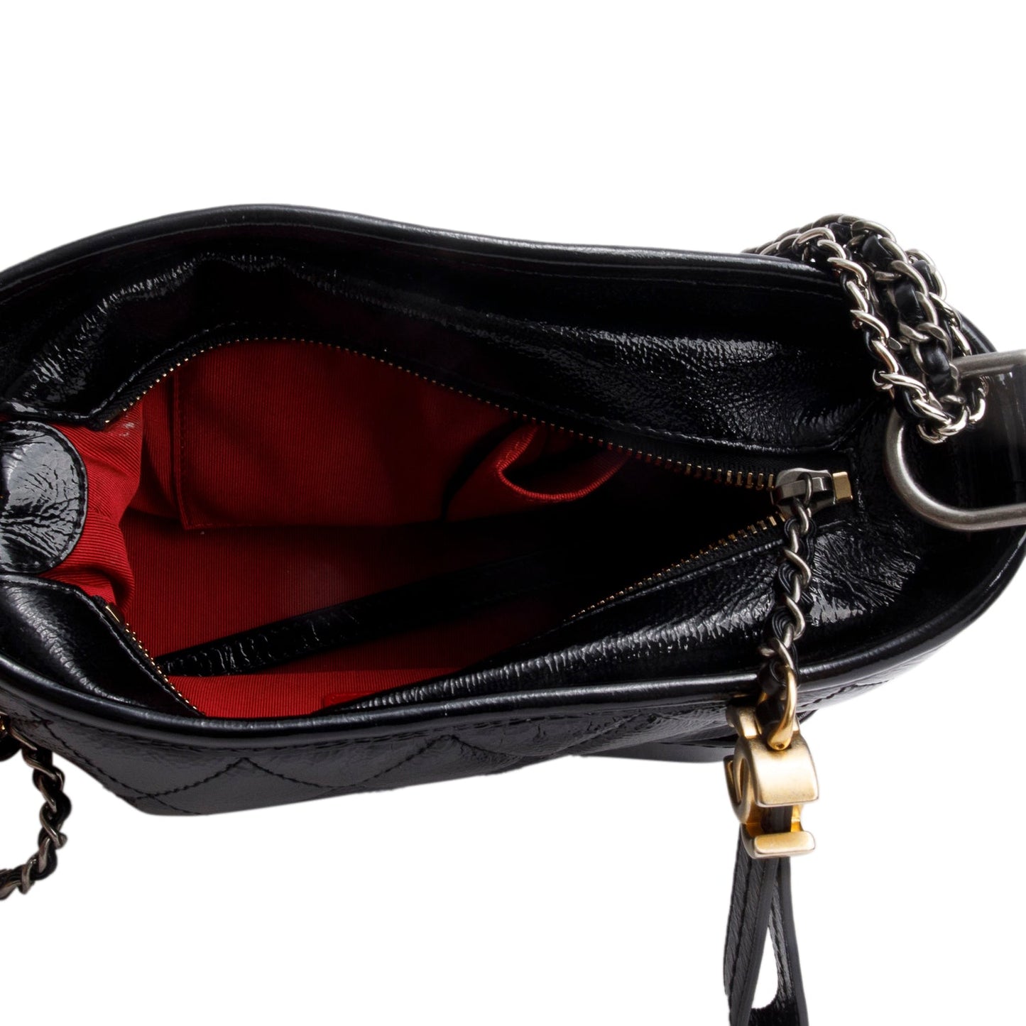 Chanel 2020 Black Patent Leather Aged Lambskin Small Gabrielle Hobo