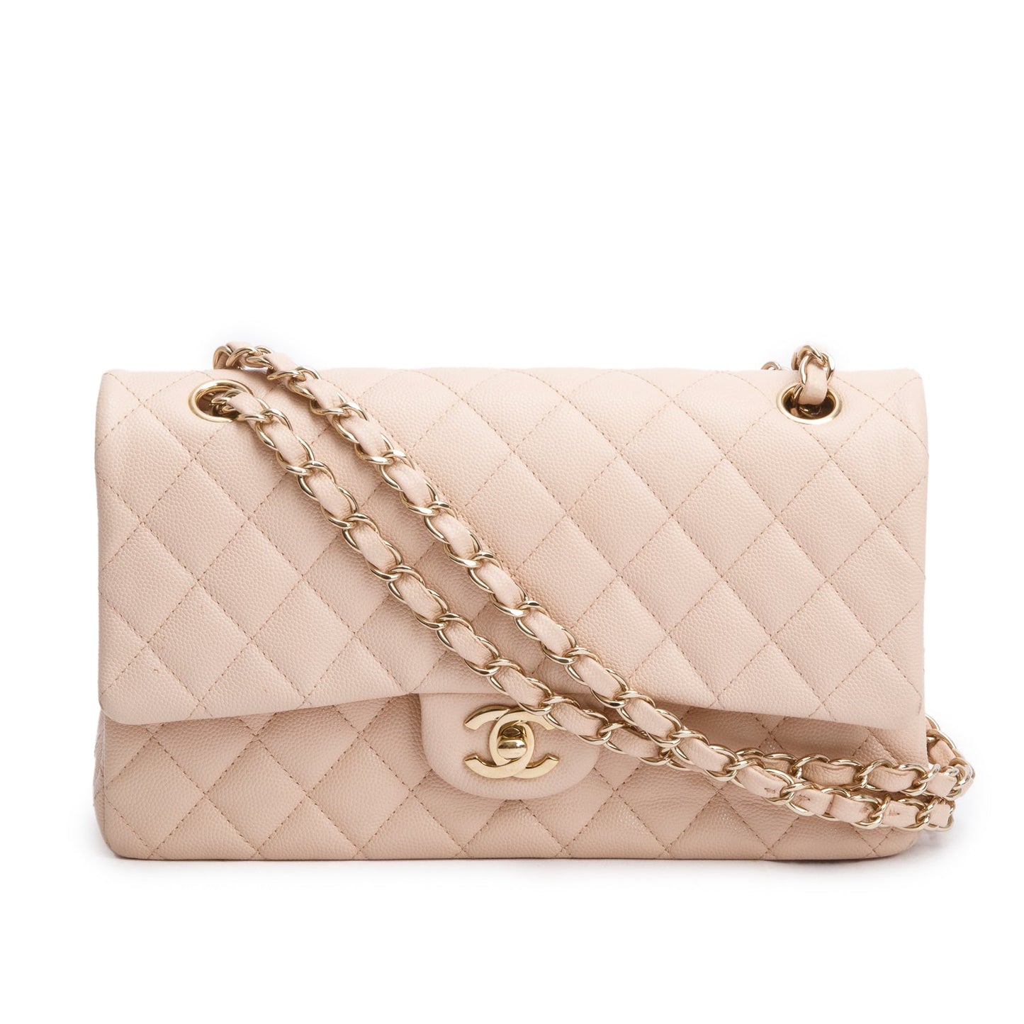 Chanel Beige Caviar Leather Classic Medium Double Flap