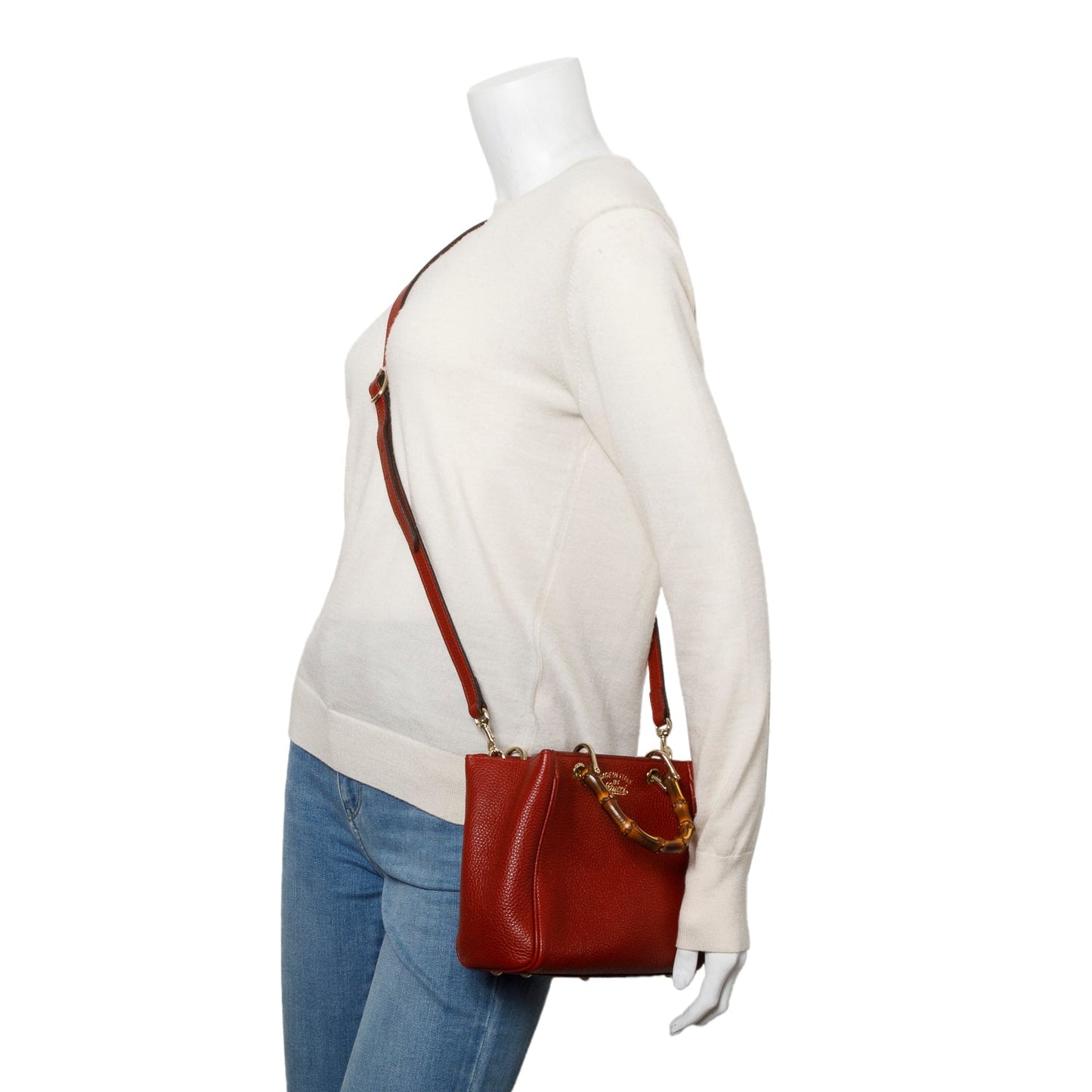 Gucci Red Calfskin Mini Bamboo Shopper Tote