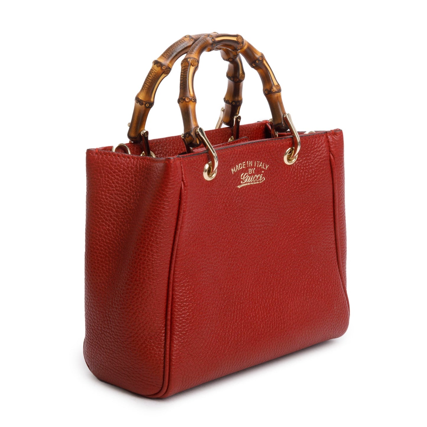 Gucci Red Calfskin Mini Bamboo Shopper Tote