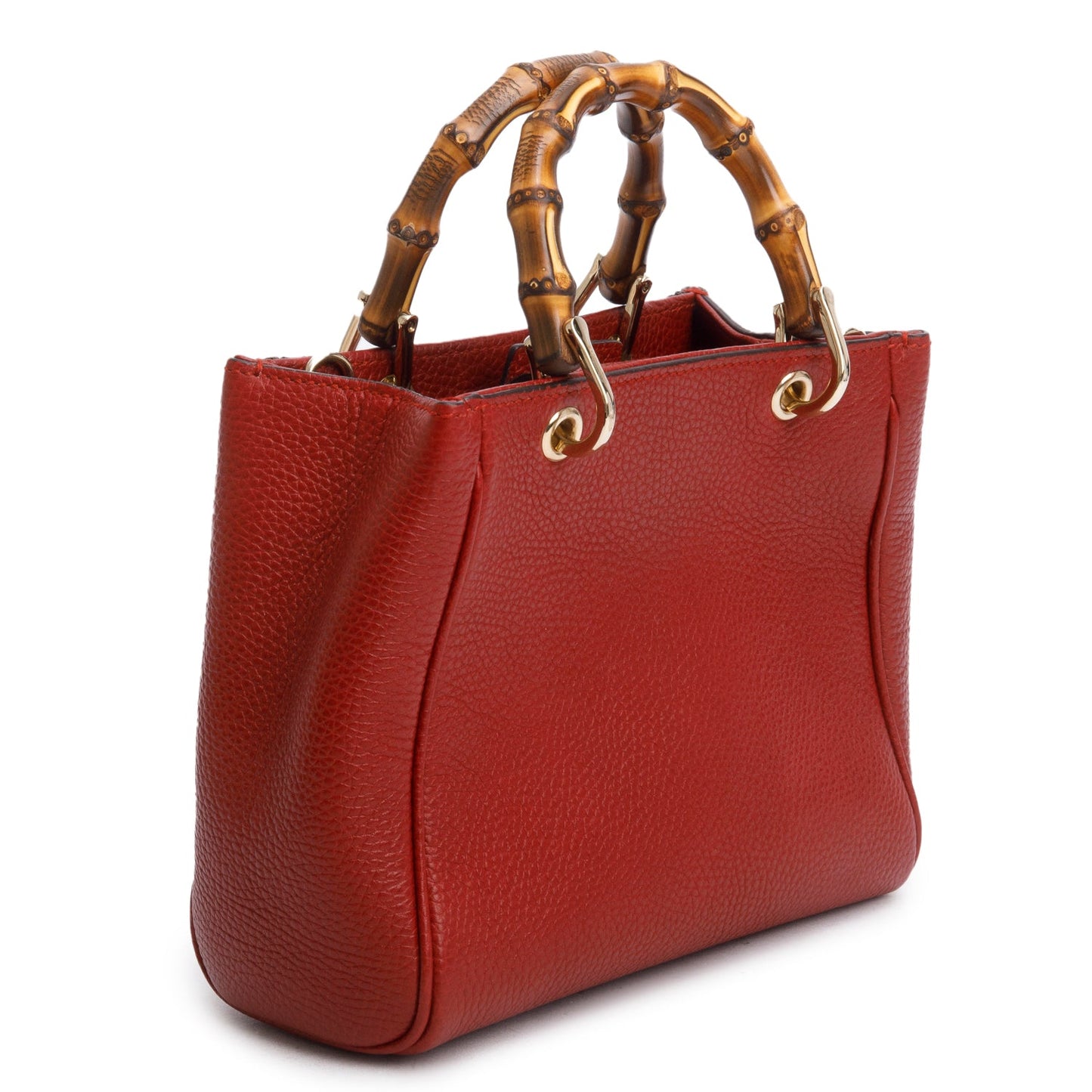 Gucci Red Calfskin Mini Bamboo Shopper Tote