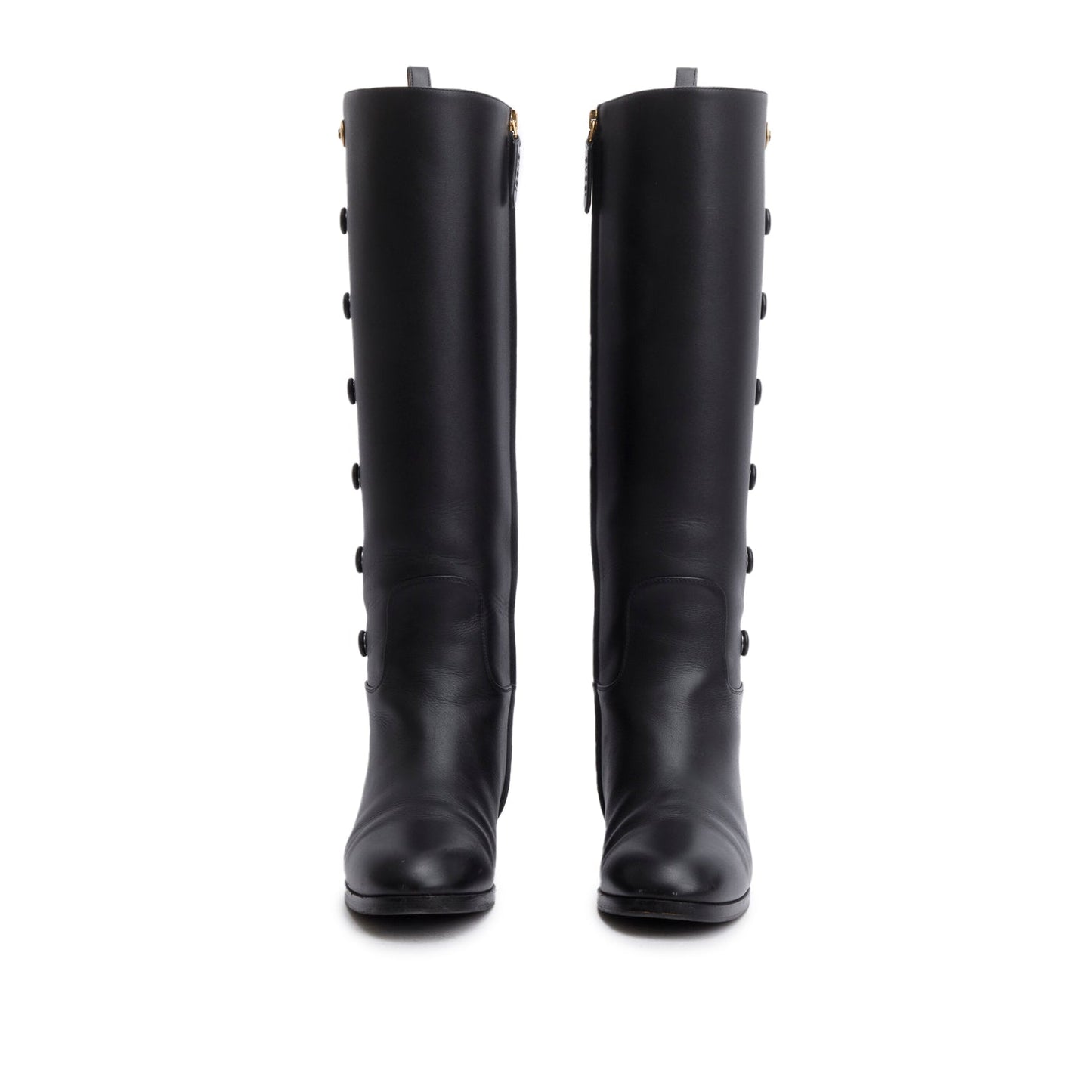 Gucci Black Calfskin Buttons Lifford Knee High Boots, Size 36