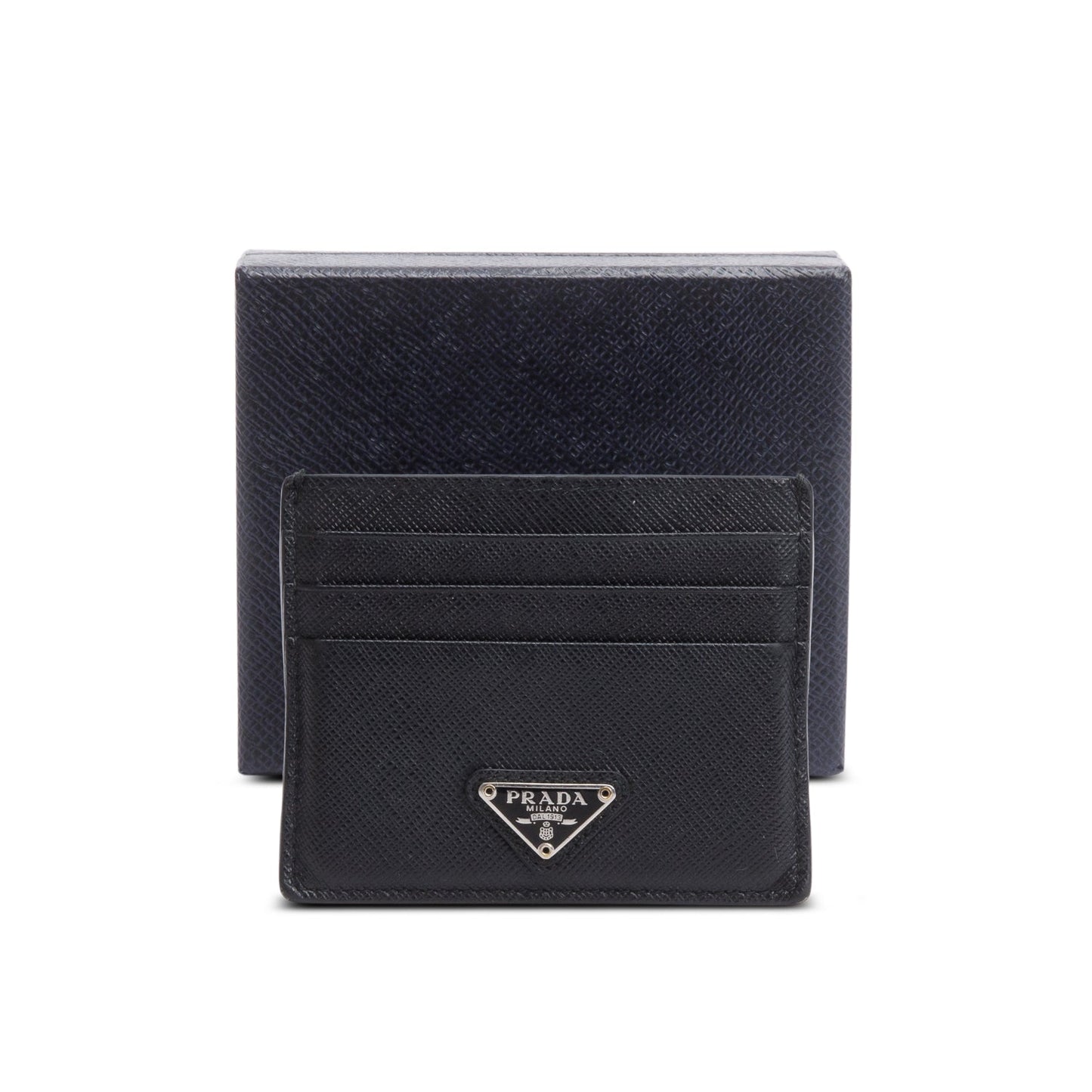 Prada 2020 Black Saffiano Leather Triangle Card Case