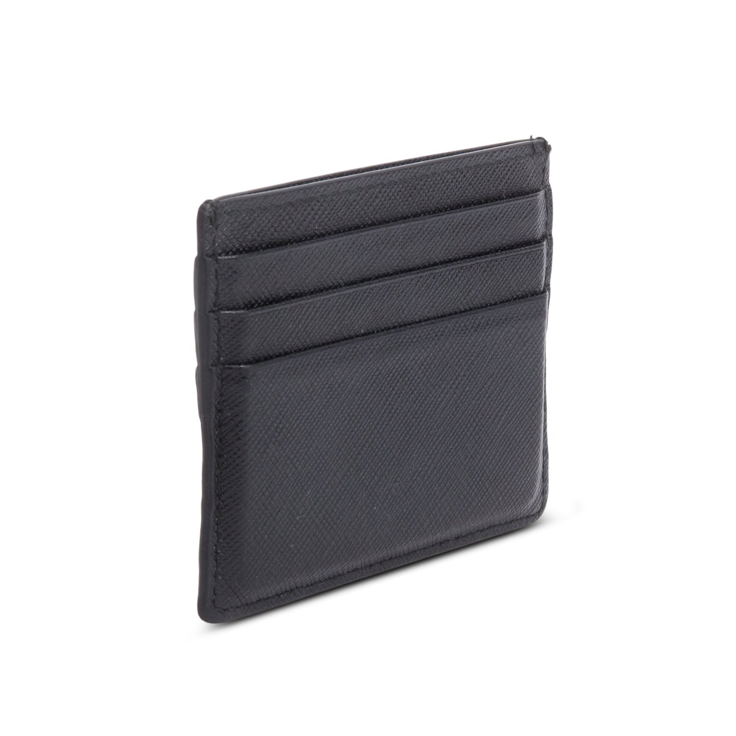 Prada 2020 Black Saffiano Leather Triangle Card Case