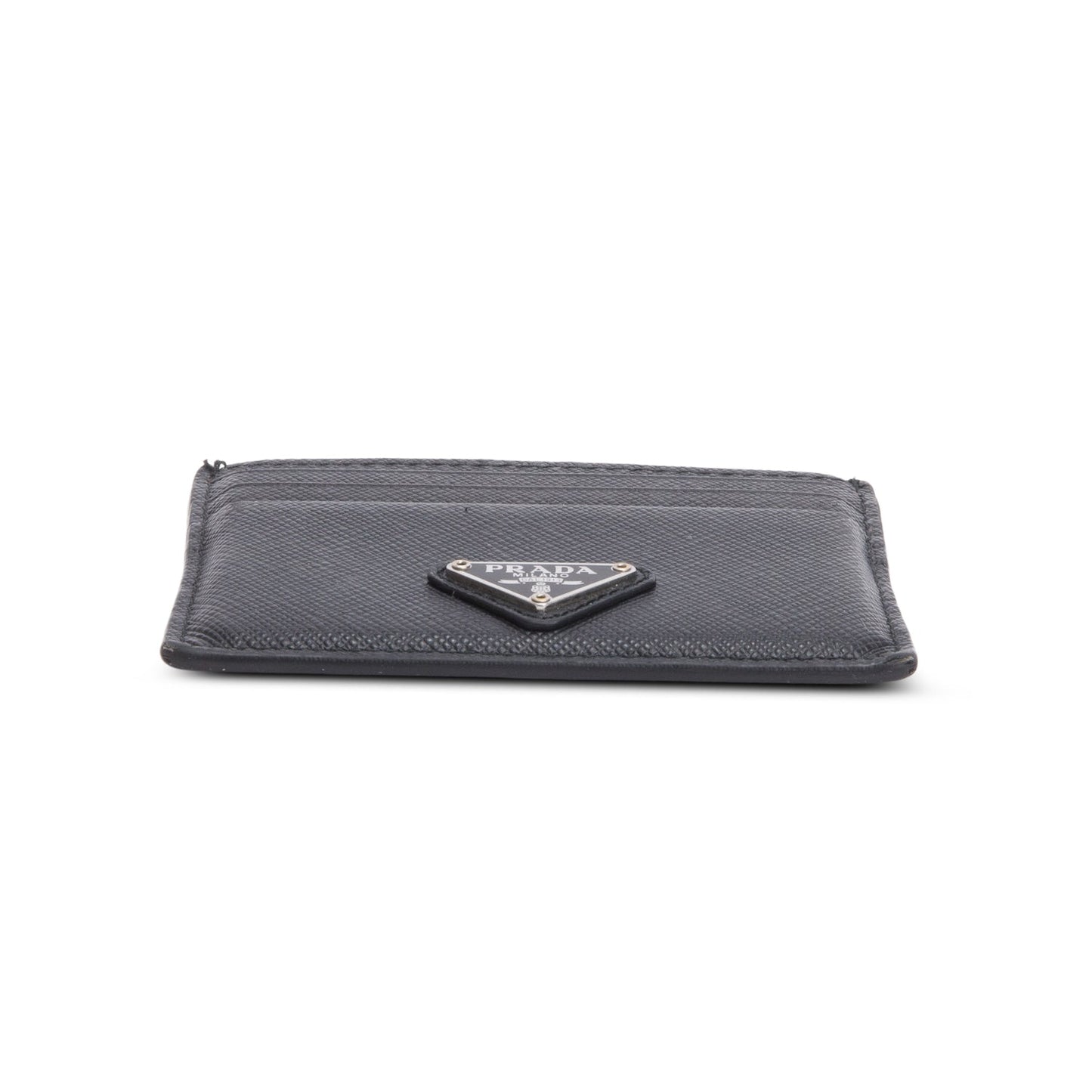 Prada 2020 Black Saffiano Leather Triangle Card Case