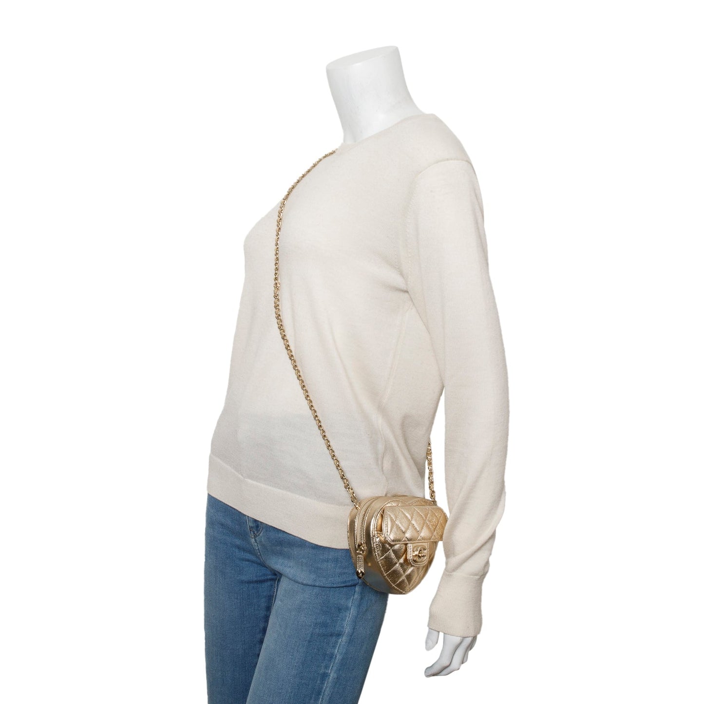 Chanel 2025 Gold Lambskin Quilted CC In Love Mini Heart Bag
