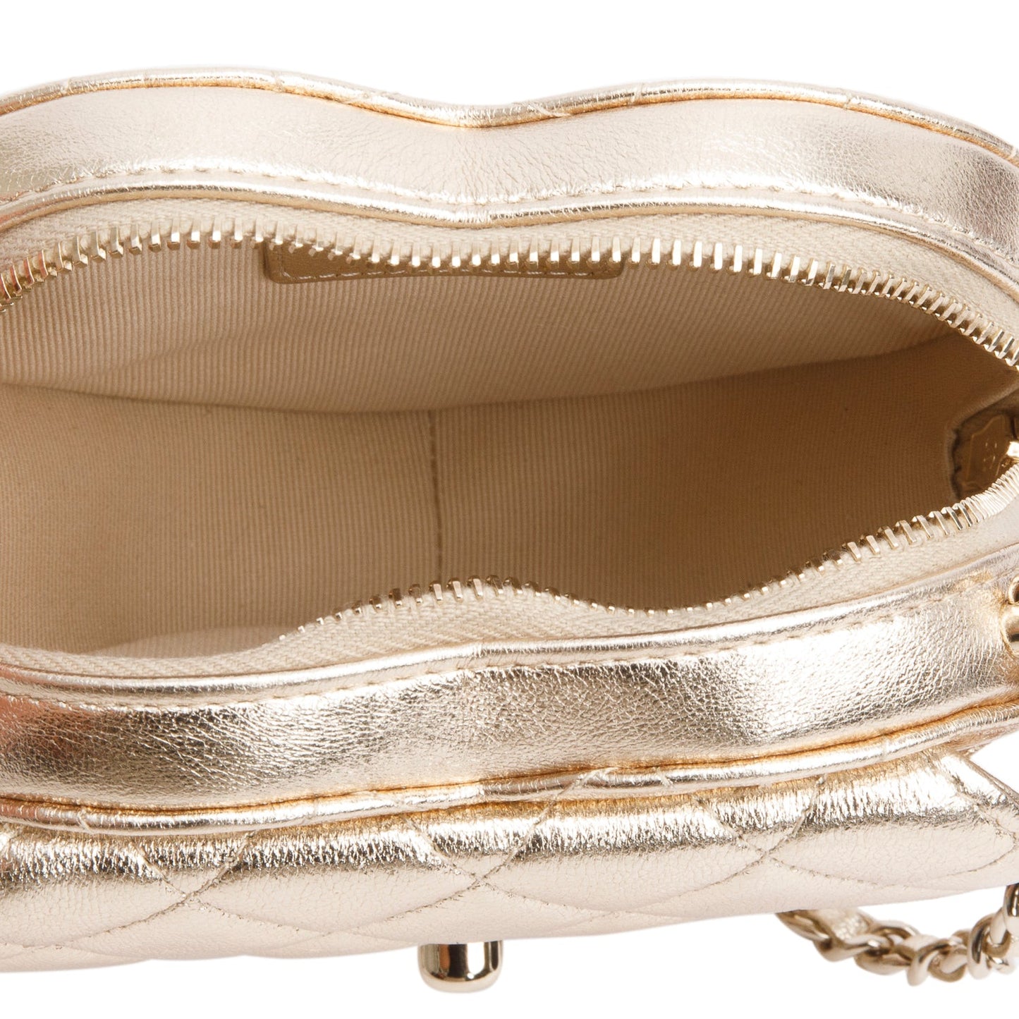 Chanel 2025 Gold Lambskin Quilted CC In Love Mini Heart Bag