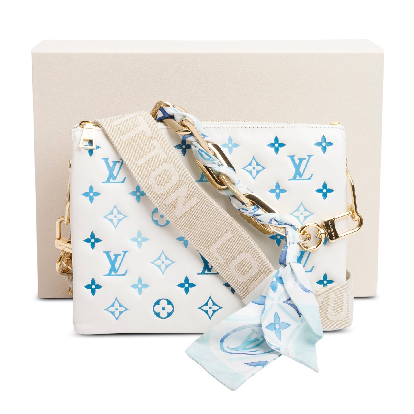Louis Vuitton 2024 White Lambskin Embossed Monogram By The Pool Coussin PM