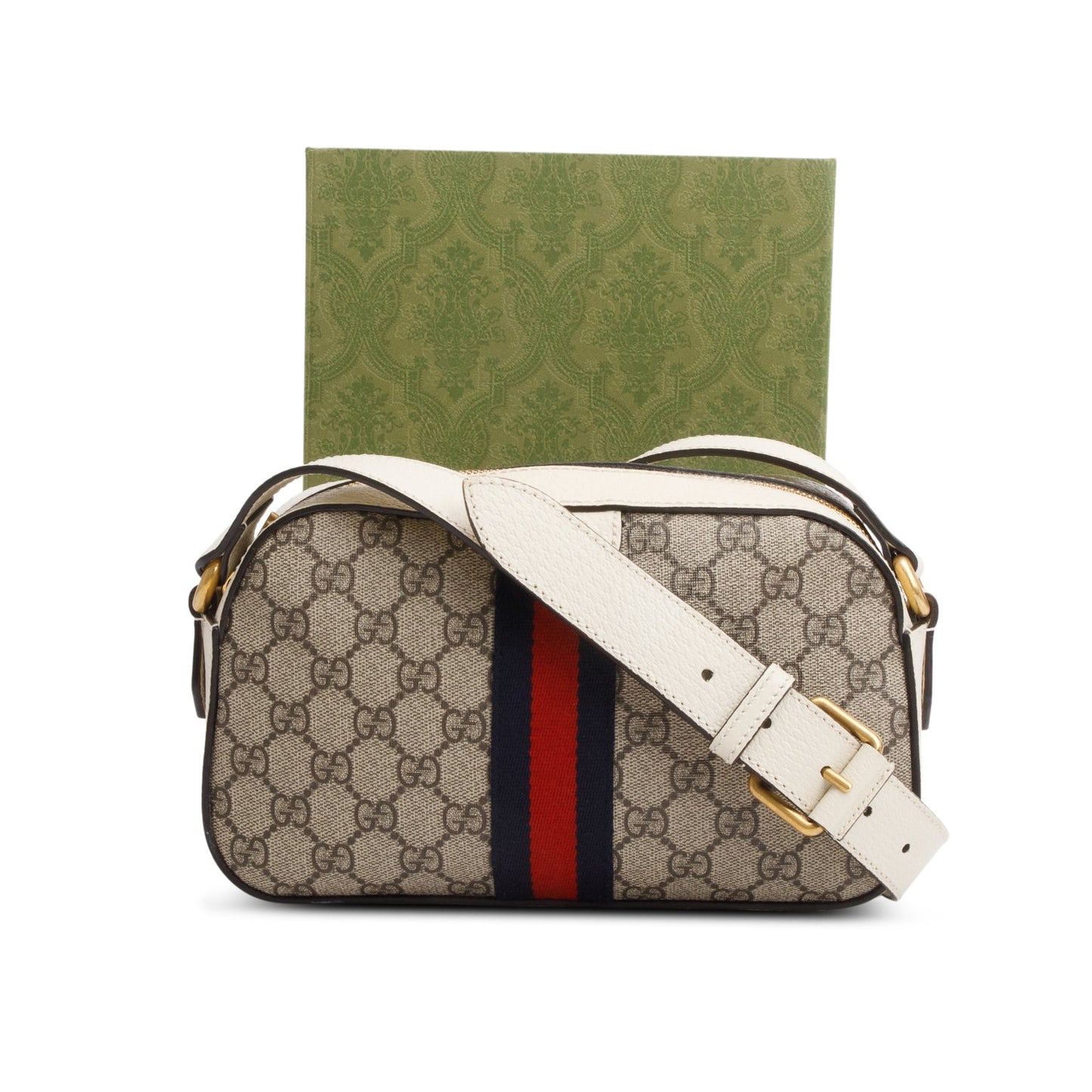 Gucci GG Supreme Monogram Textured Calfskin Web Small Ophidia Camera Bag