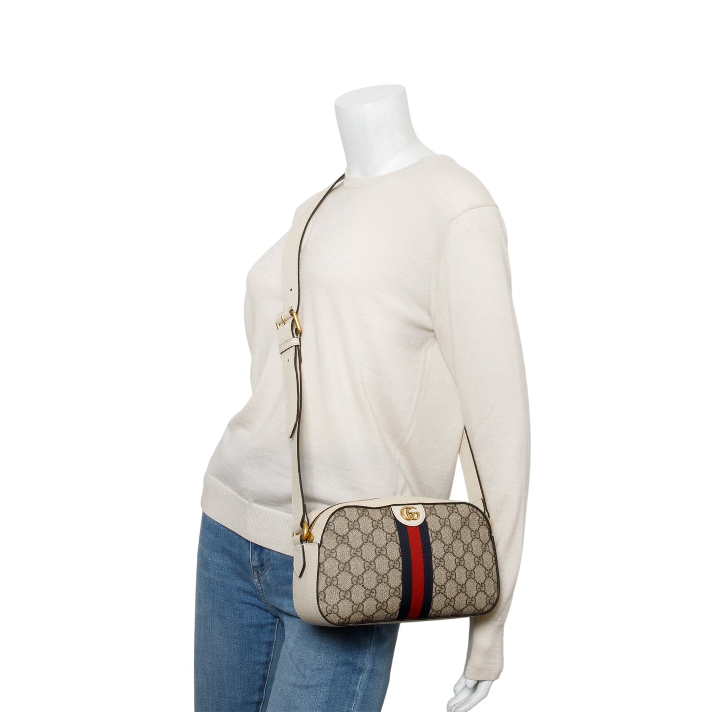 Gucci GG Supreme Monogram Textured Calfskin Web Small Ophidia Camera Bag