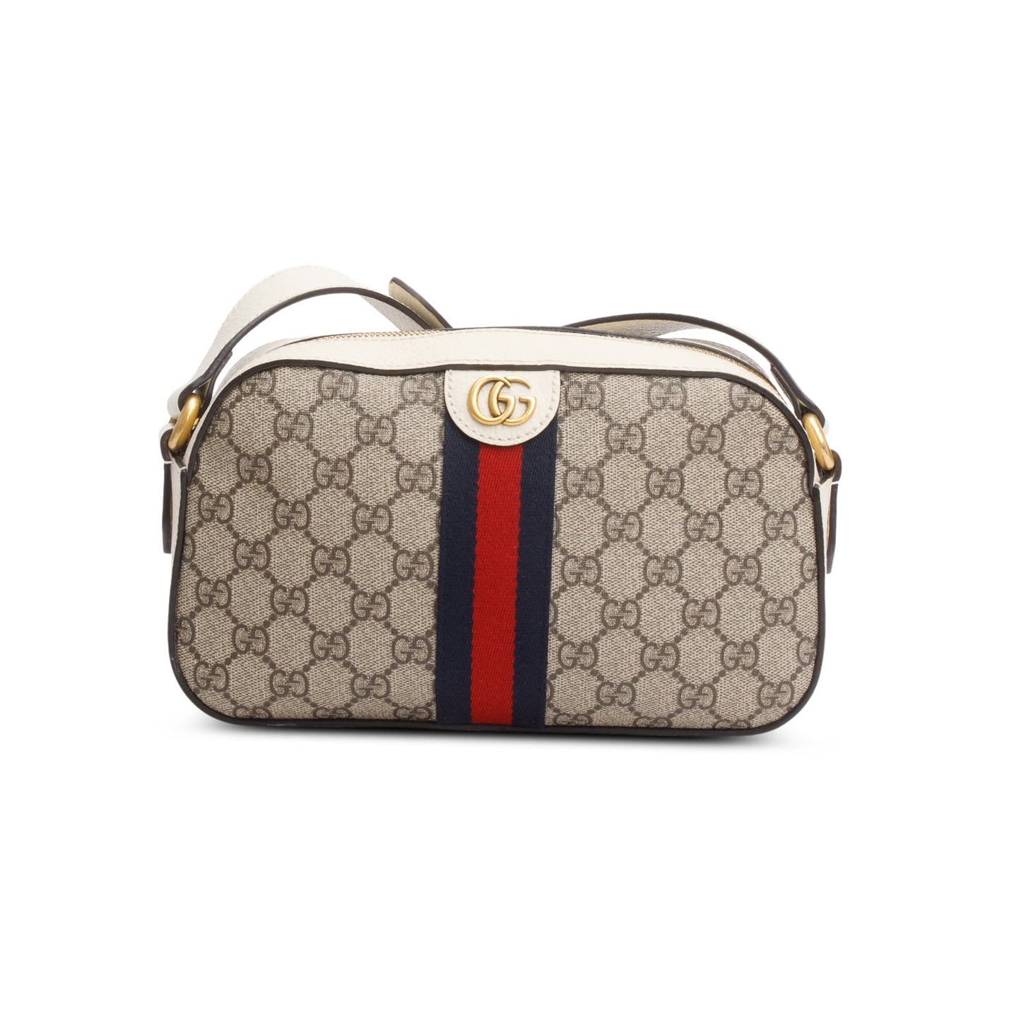 Gucci GG Supreme Monogram Textured Calfskin Web Small Ophidia Camera Bag