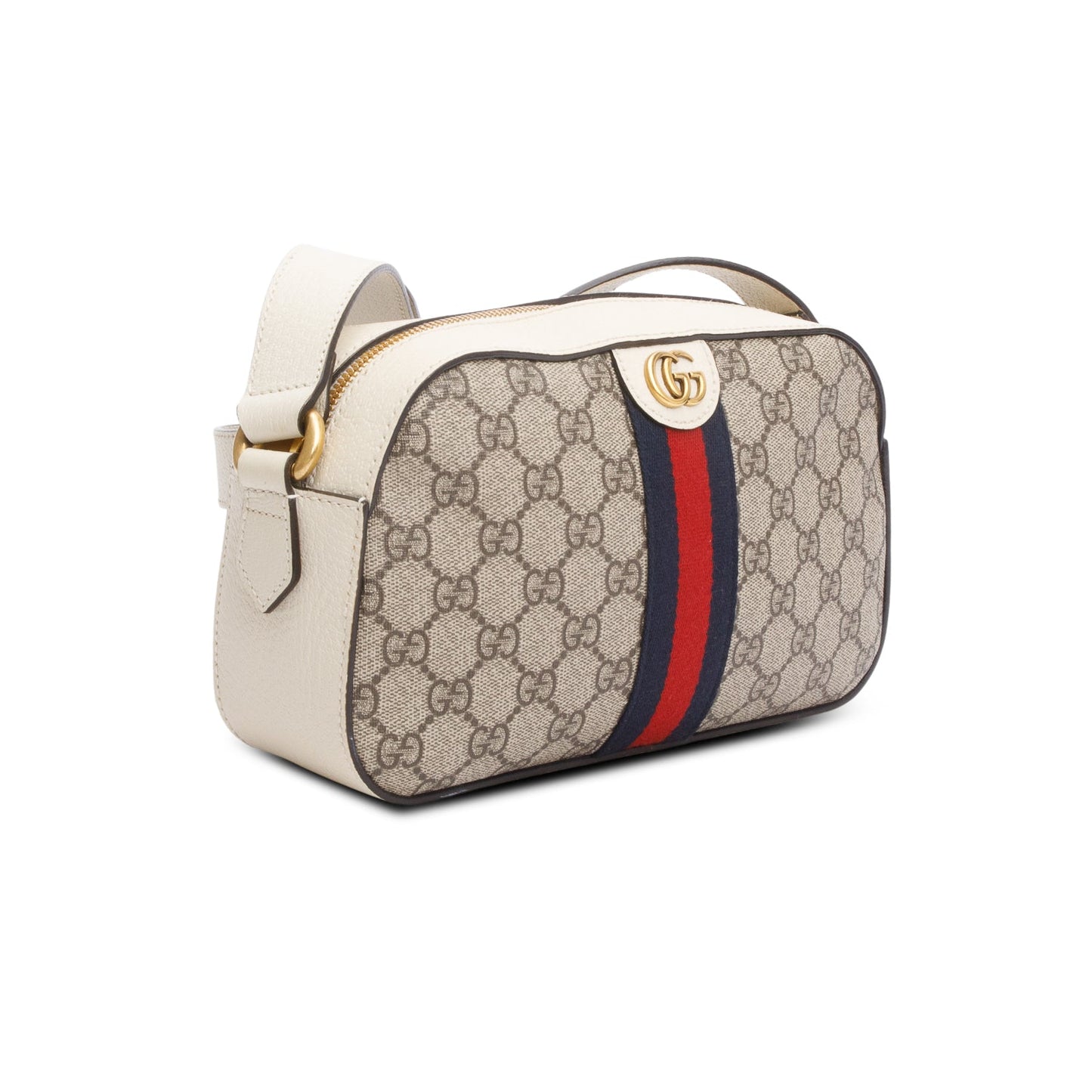 Gucci GG Supreme Monogram Textured Calfskin Web Small Ophidia Camera Bag