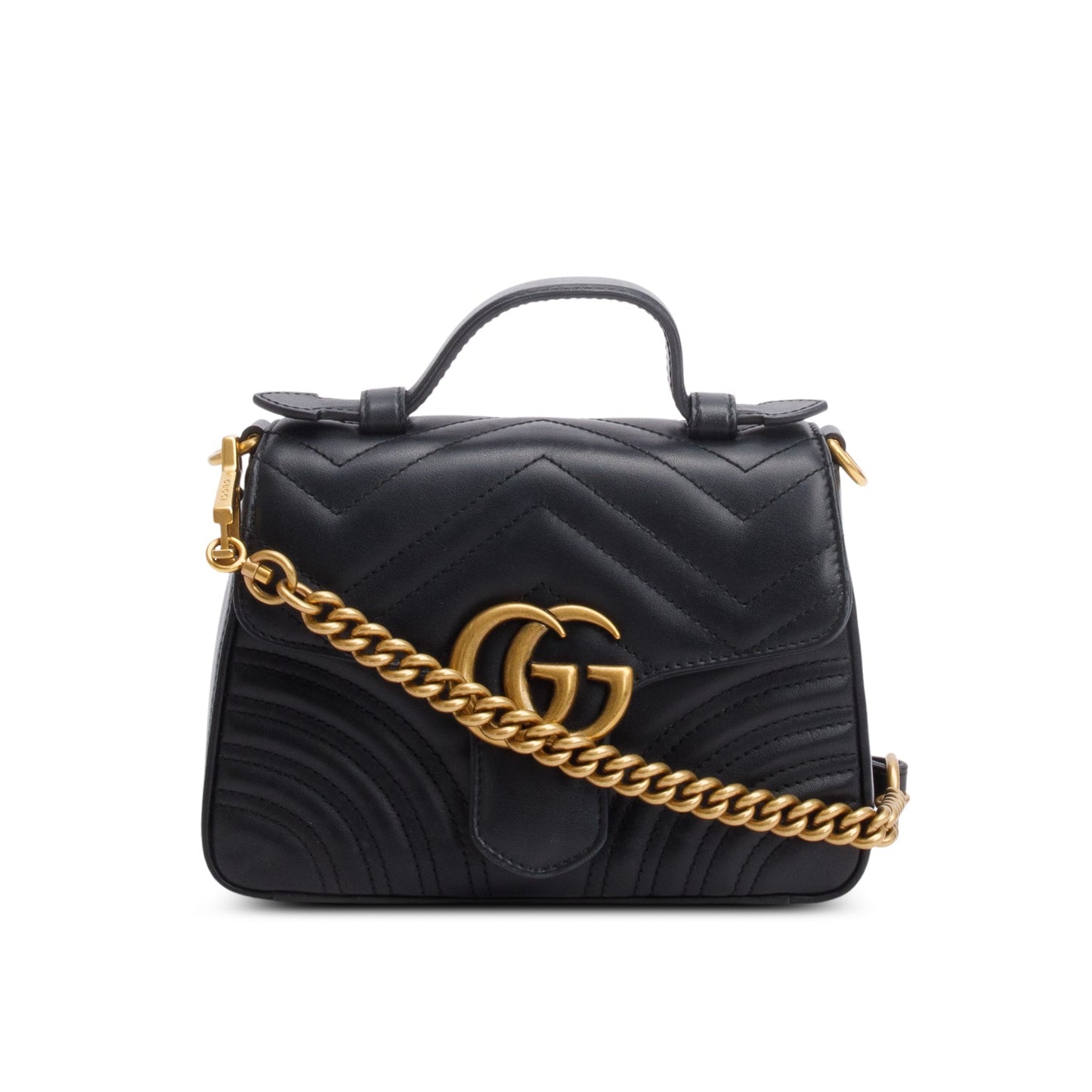Gucci Black Calfskin Matelasse Mini GG Marmont Top Handle Shoulder Bag