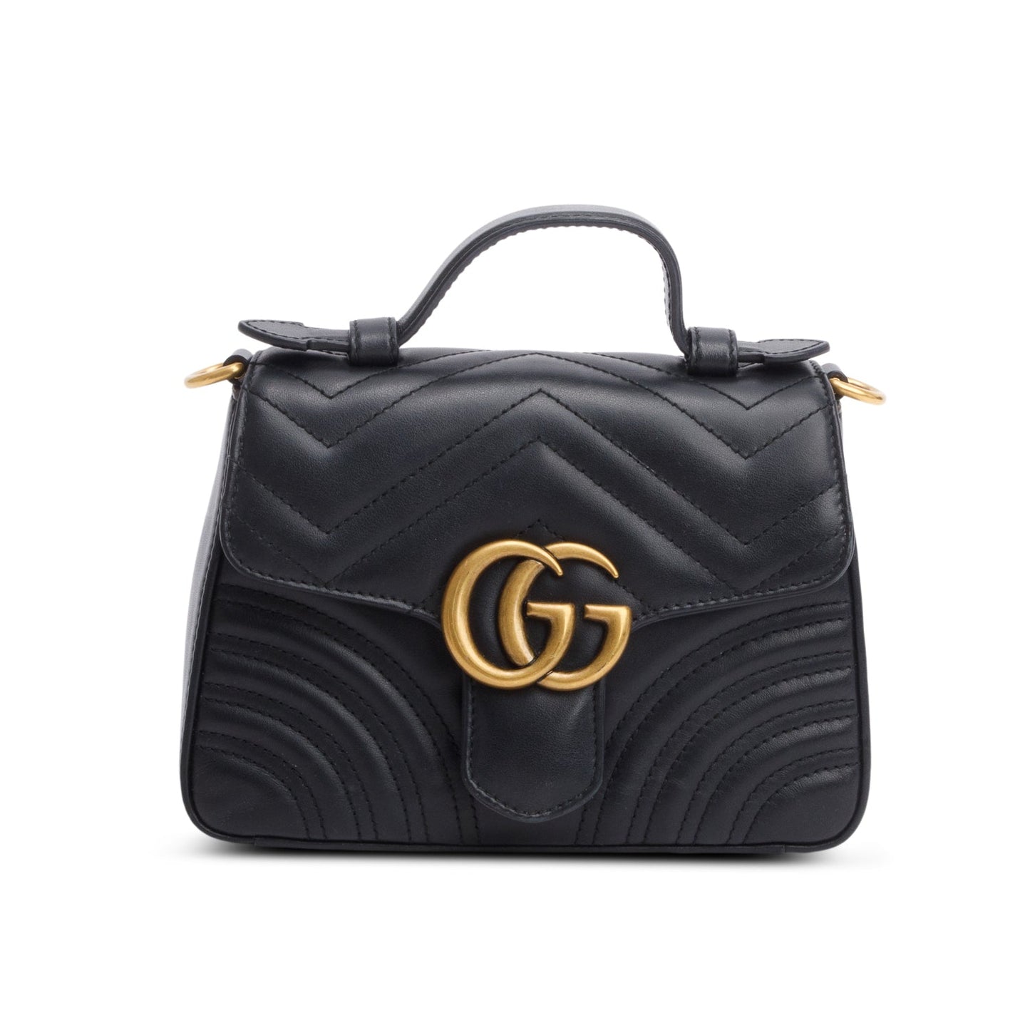 Gucci Black Calfskin Matelasse Mini GG Marmont Top Handle Shoulder Bag