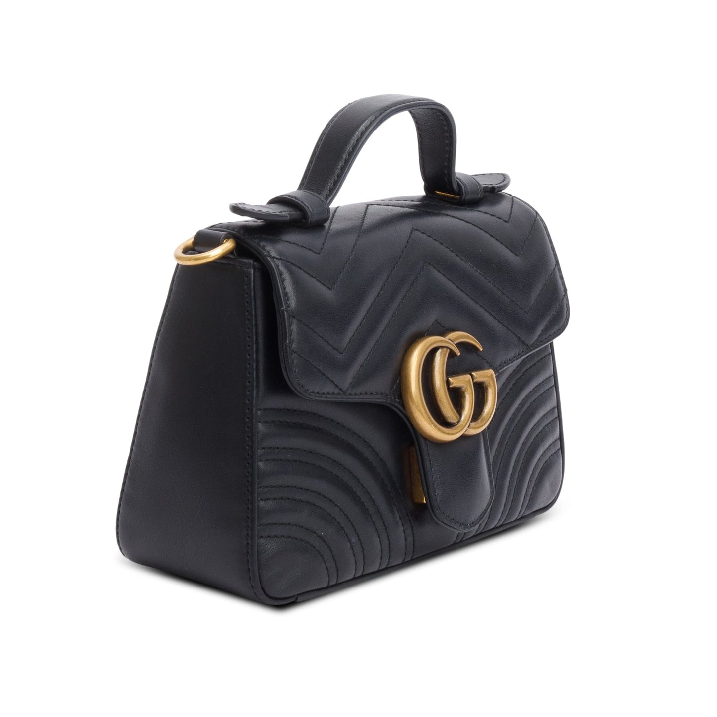 Gucci Black Calfskin Matelasse Mini GG Marmont Top Handle Shoulder Bag