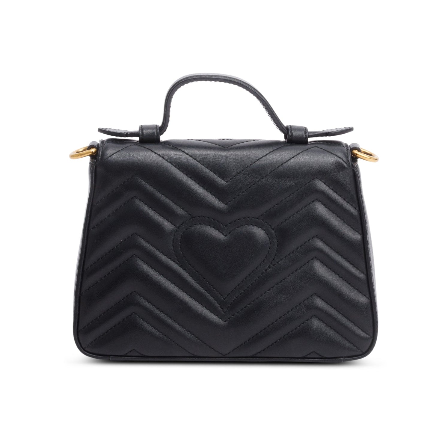 Gucci Black Calfskin Matelasse Mini GG Marmont Top Handle Shoulder Bag