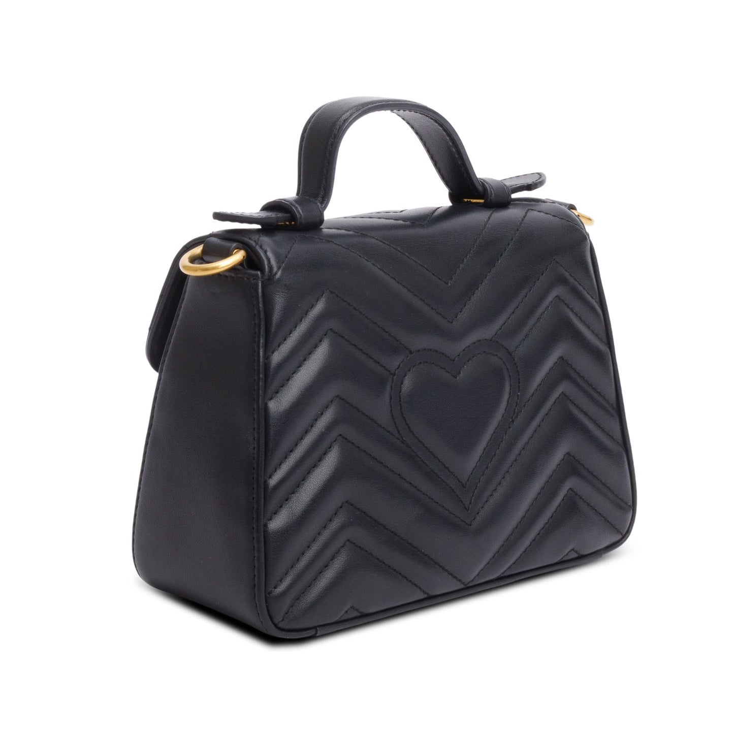 Gucci Black Calfskin Matelasse Mini GG Marmont Top Handle Shoulder Bag