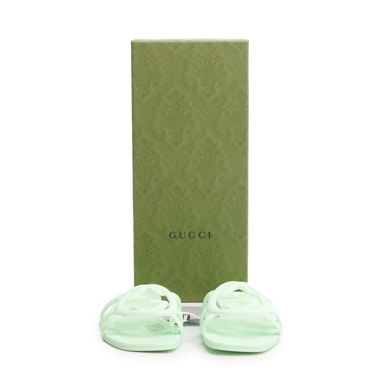 Gucci Green Rubber Interlocking G Cutout Flat Slide Sandals, Size 35