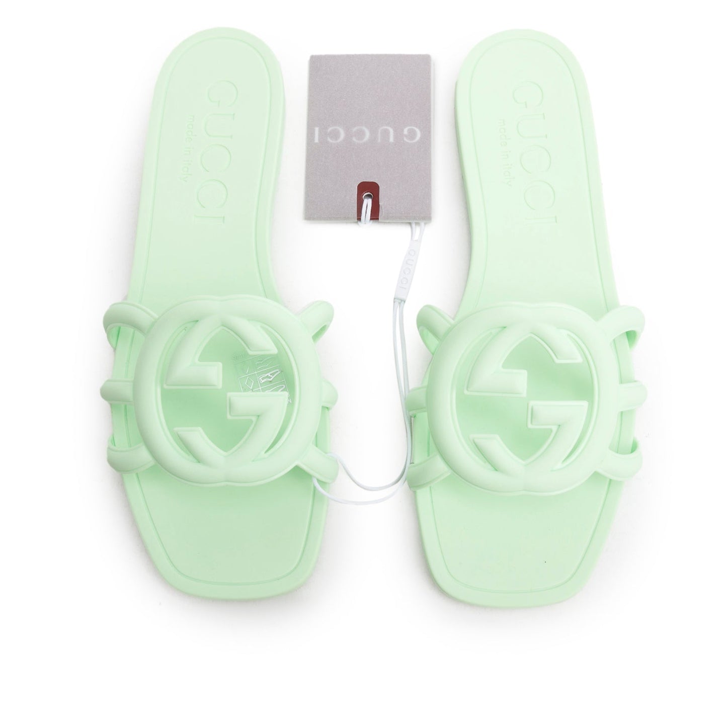 Gucci Green Rubber Interlocking G Cutout Flat Slide Sandals, Size 35