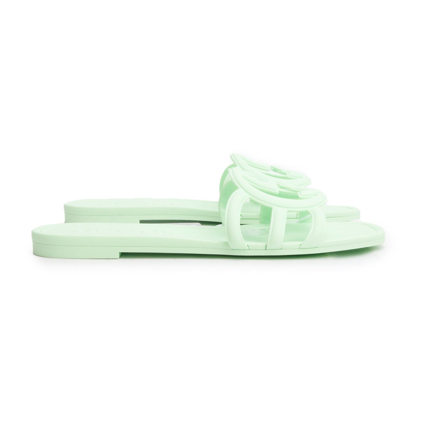 Gucci Green Rubber Interlocking G Cutout Flat Slide Sandals, Size 35