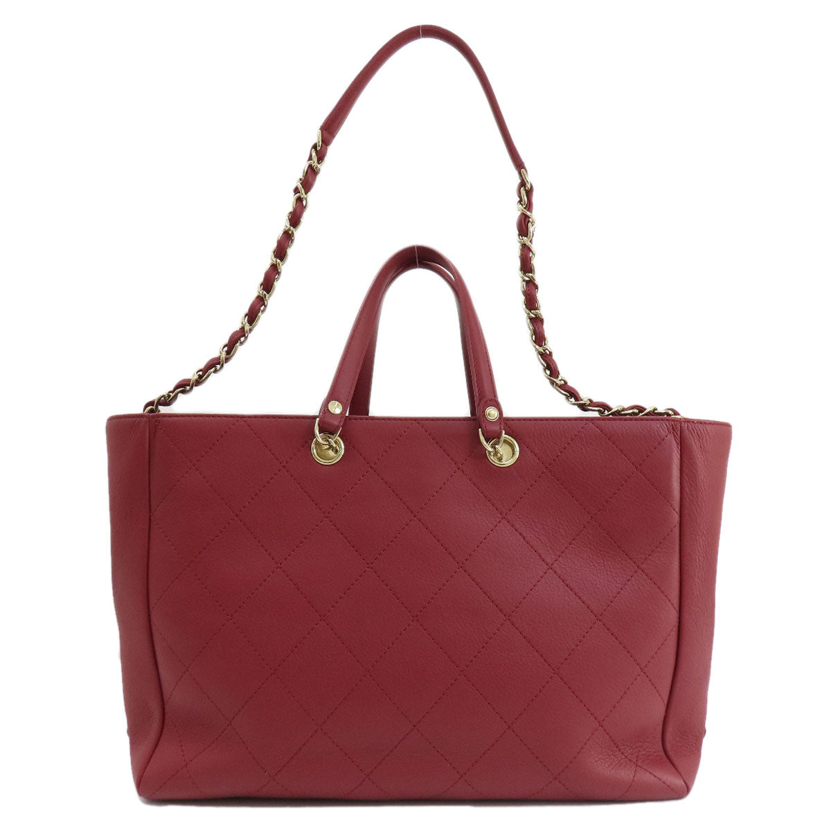 CHANEL Handbag Calfskin Red COCO Mark Gold Metal 2WAY