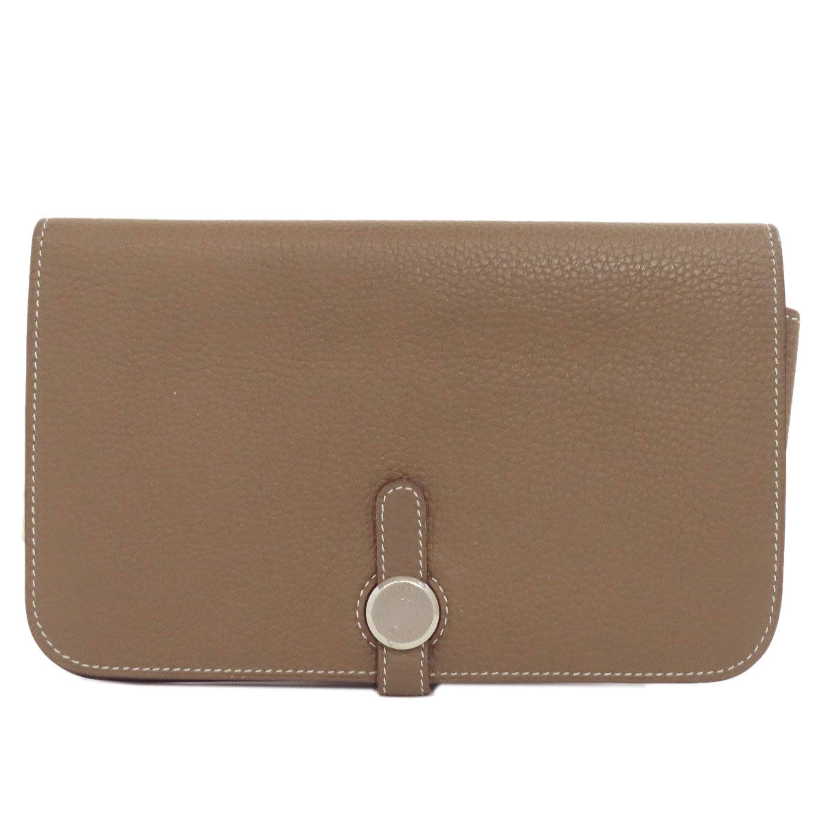 HERMES Long Wallet Purse Togo beige Dogon GM Etop Silver Metal Women