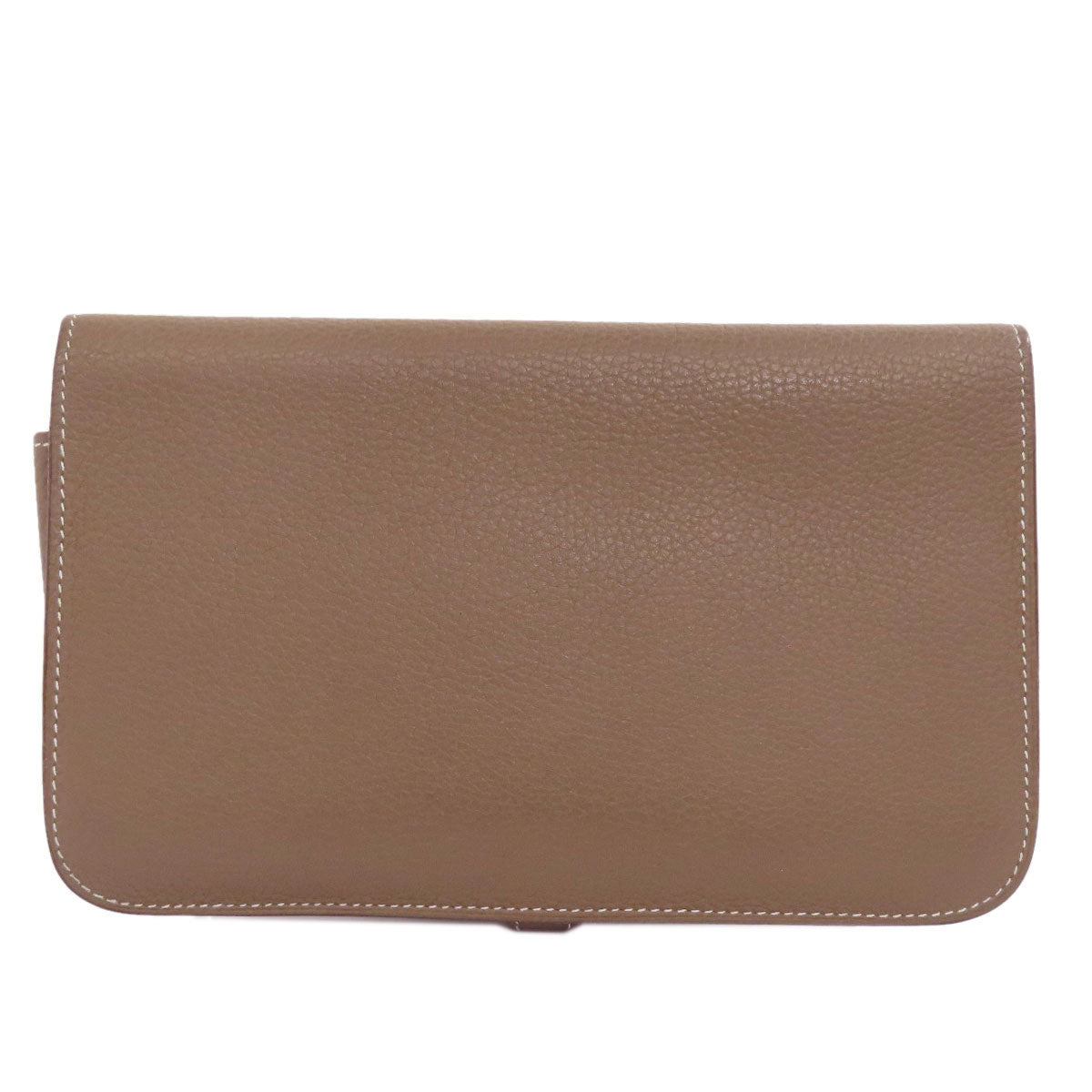 HERMES Long Wallet Purse Togo beige Dogon GM Etop Silver Metal Women