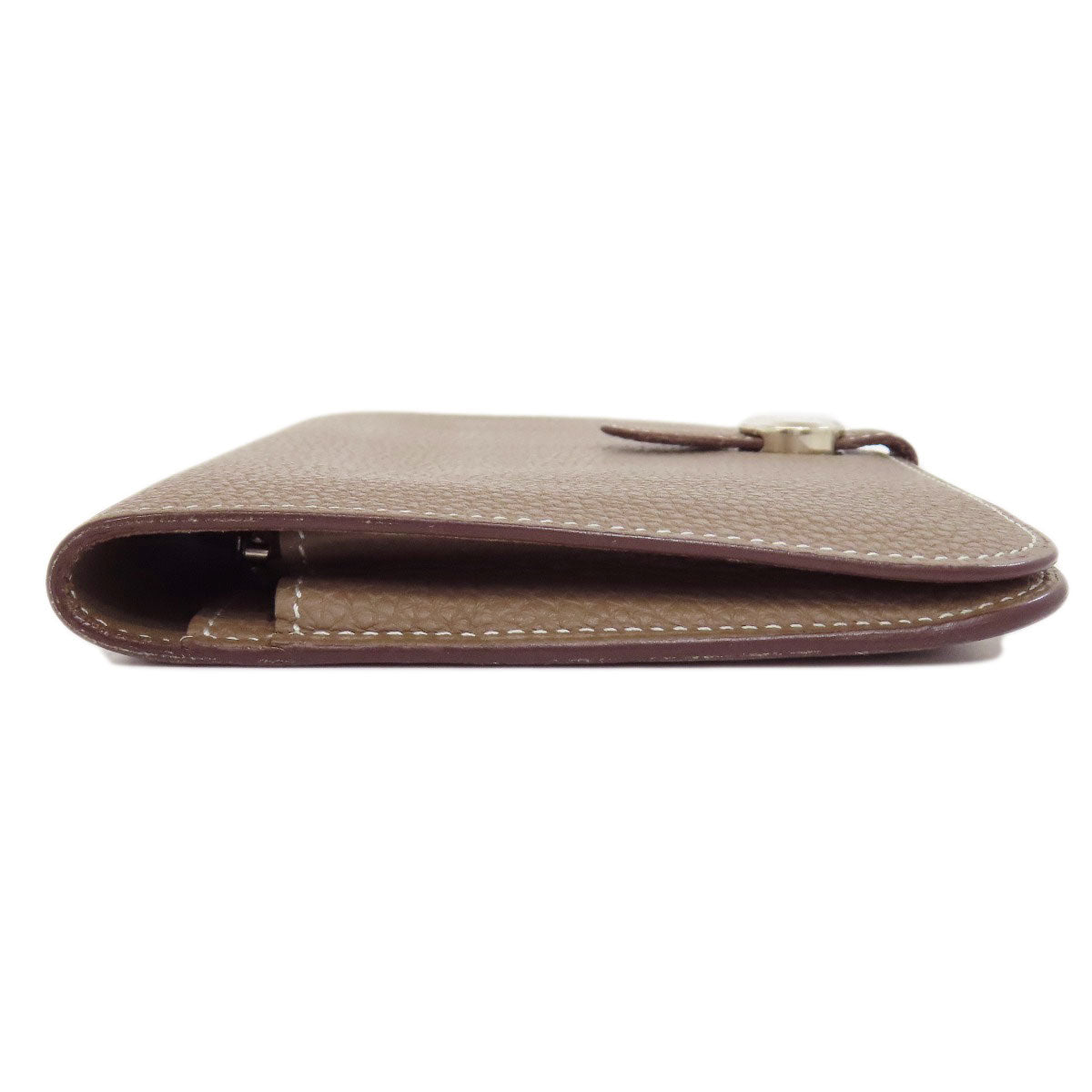 HERMES Long Wallet Purse Togo beige Dogon GM Etop Silver Metal Women