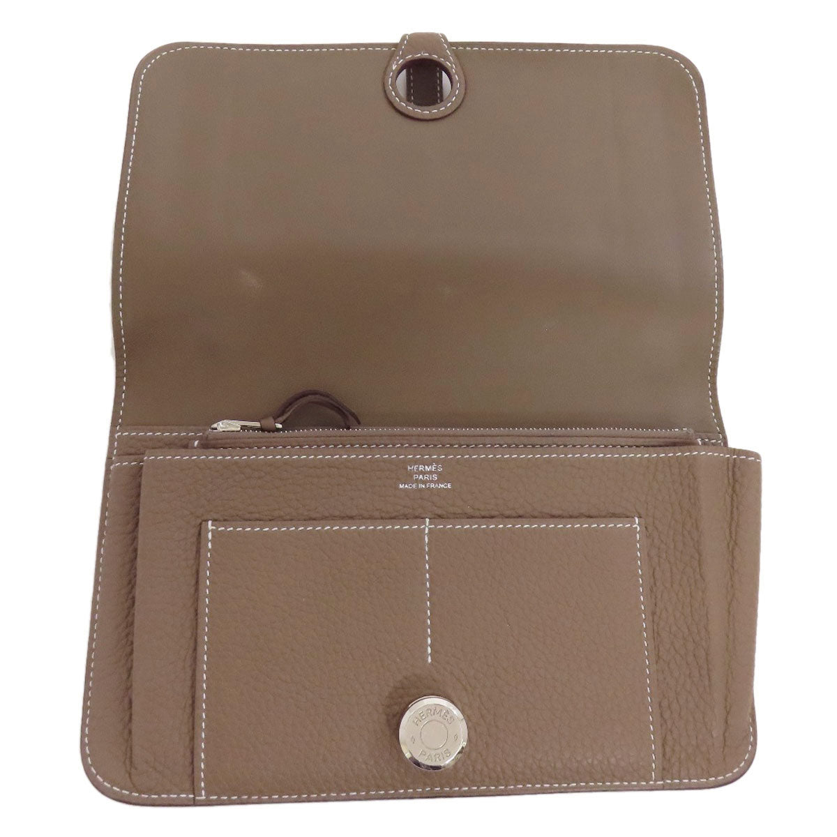 HERMES Long Wallet Purse Togo beige Dogon GM Etop Silver Metal Women
