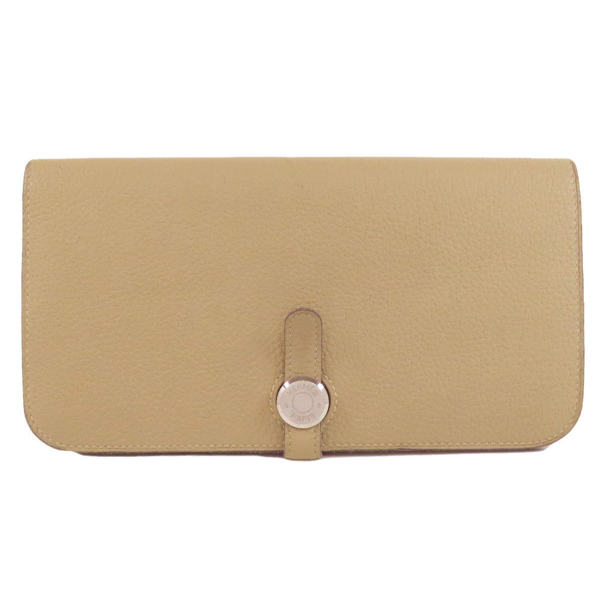 HERMES Long Wallet Purse Togo beige Dogon Long SilverMetal Women