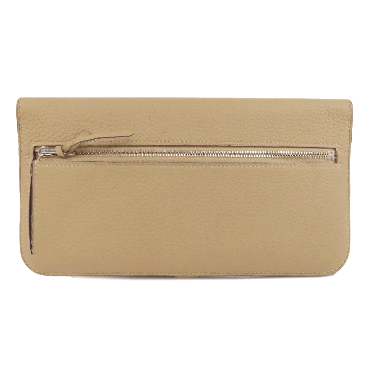 HERMES Long Wallet Purse Togo beige Dogon Long SilverMetal Women