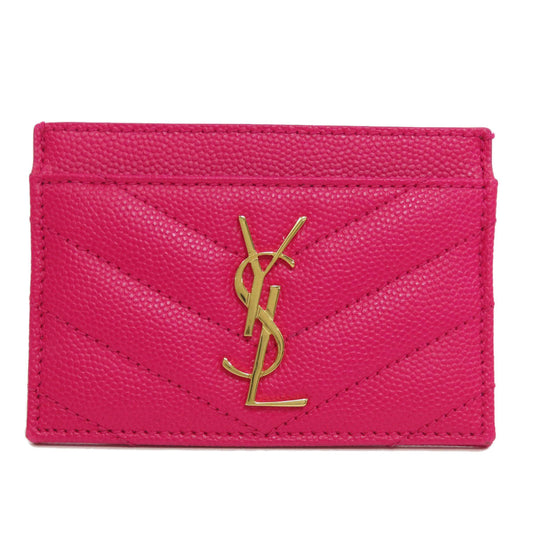 YVES SAINT LAURENT Card Case leather pink logo Women