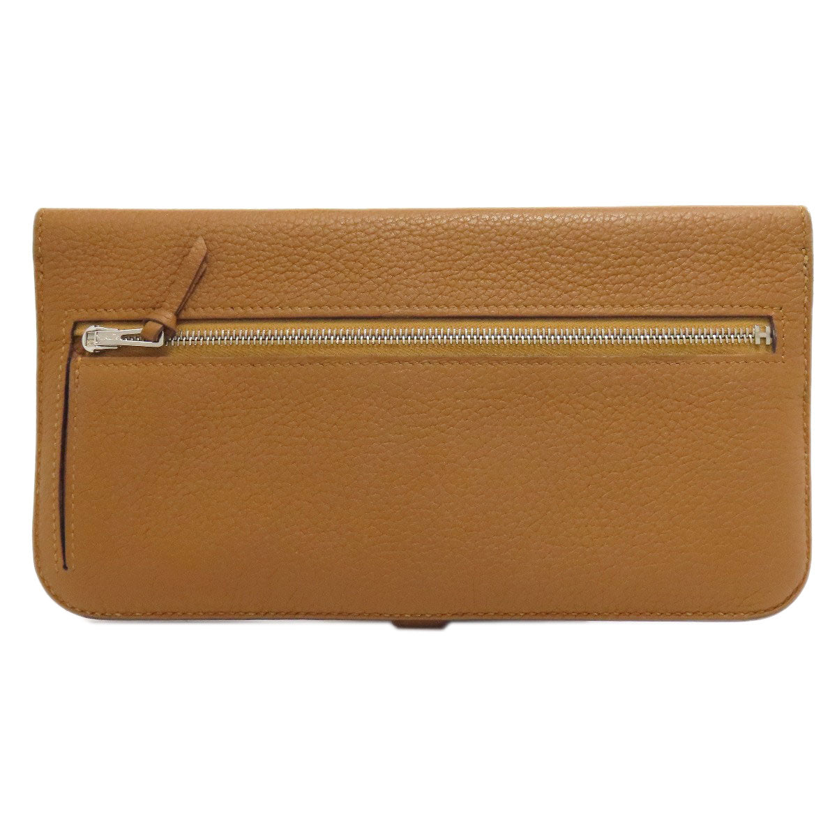 HERMES Long Wallet Purse Taurillon Clemence Brown Dogon Long SilverMetal Women