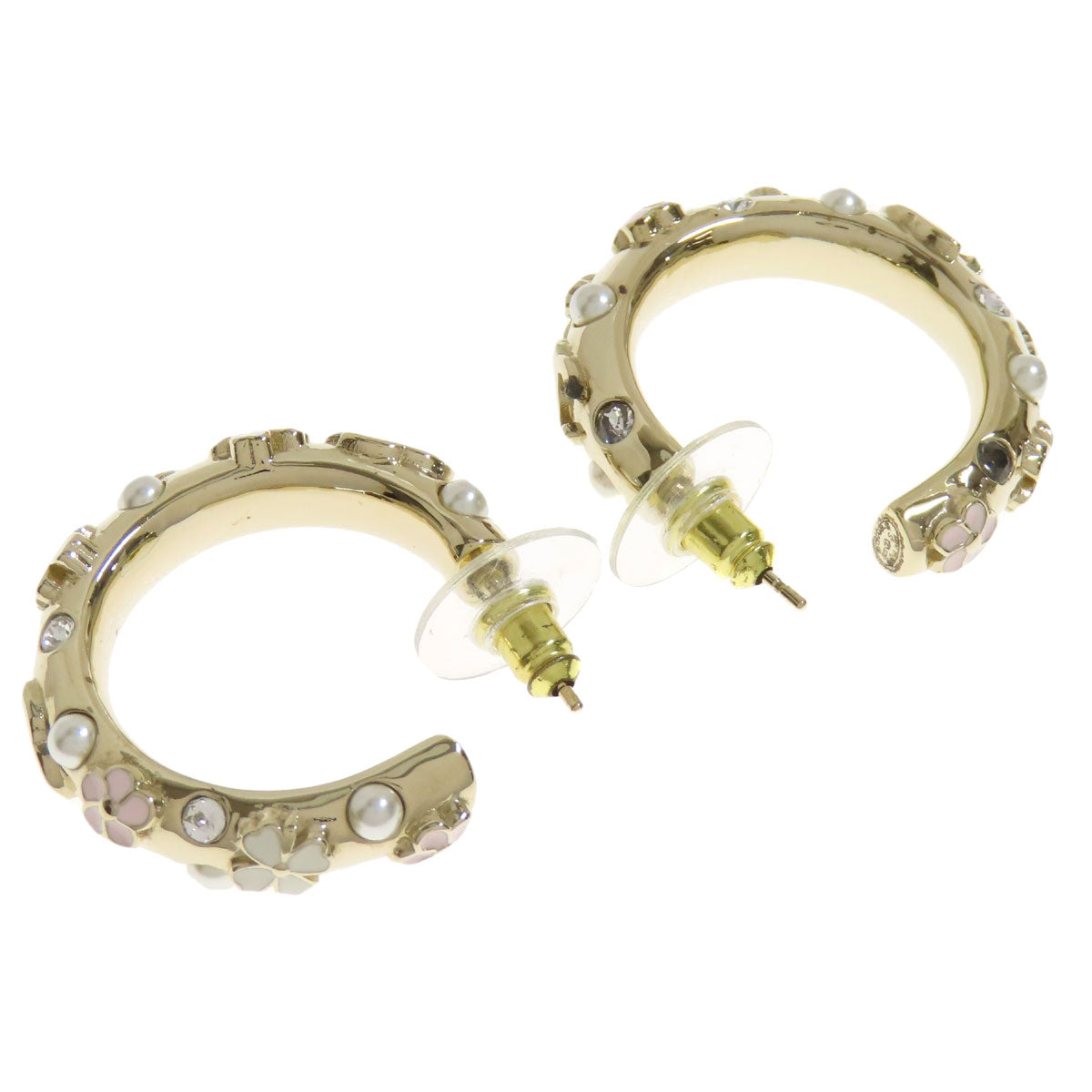 CHANEL Pierce metallic gold Hoop earrings with flower motif